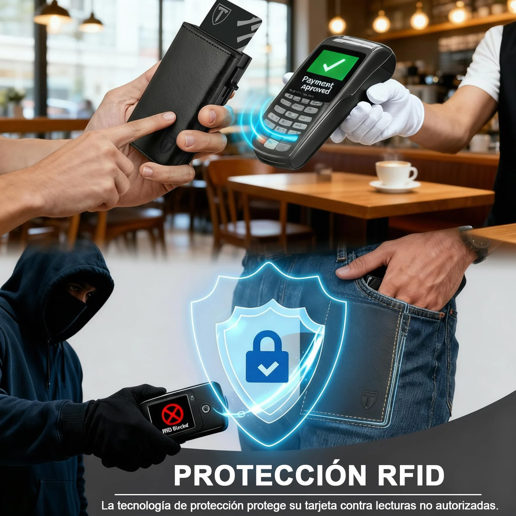 TENBST Cartera Hombre Cuero Tarjetero RFID Bloqueo Pequeño
