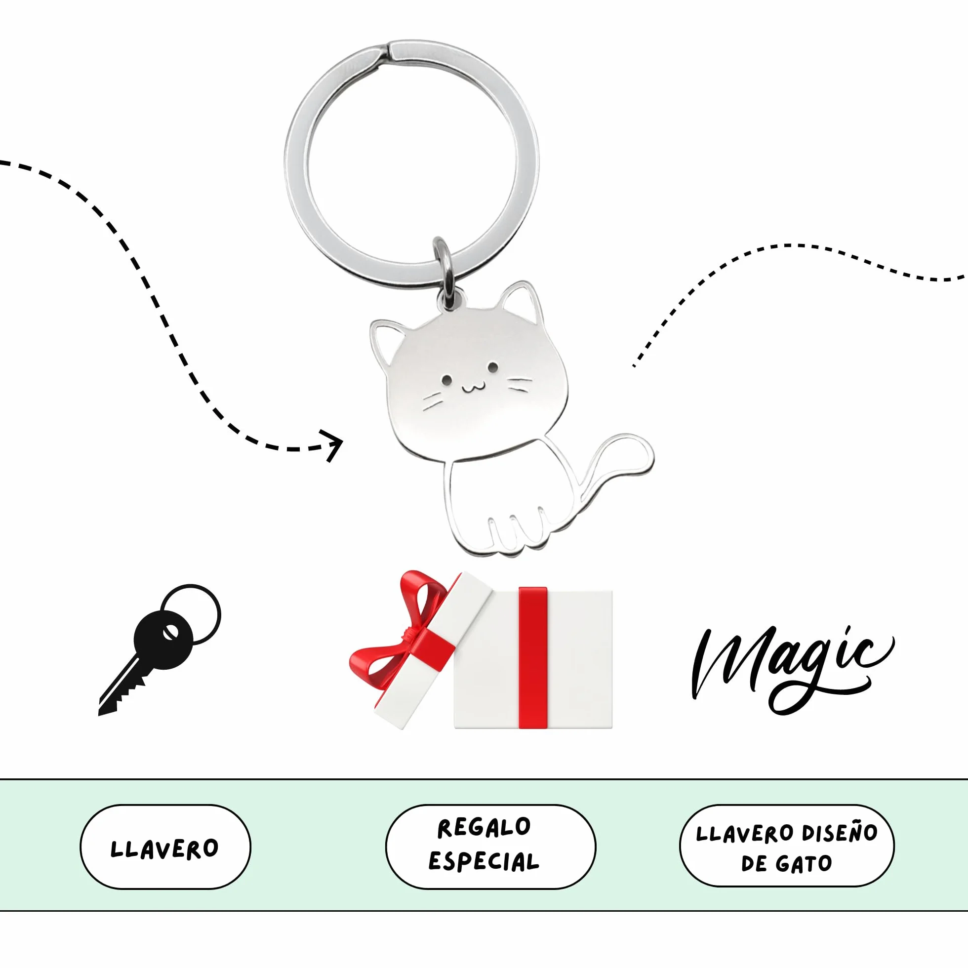 Llavero metálico gato 3 cm Acabado brillante