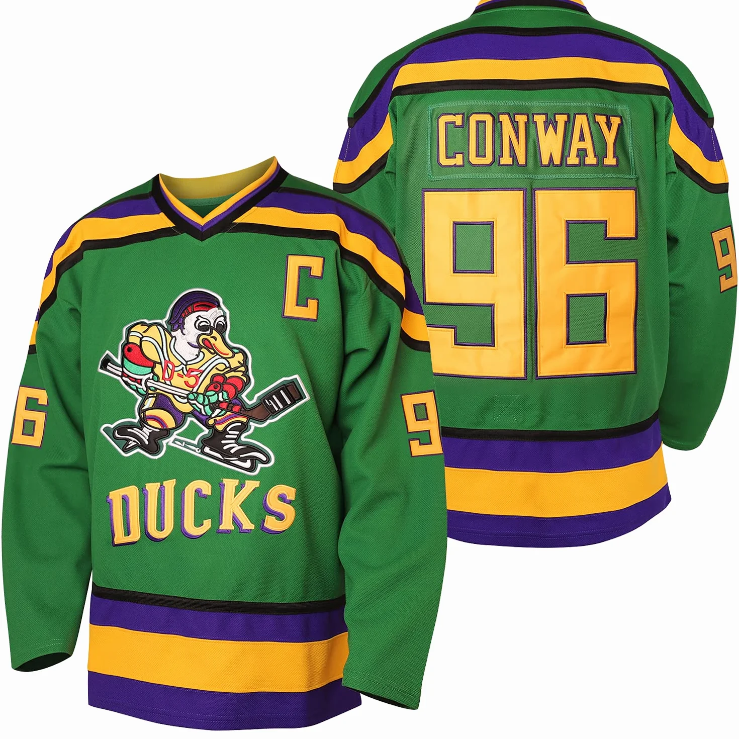 Camisetas de hockey sobre hielo cosidas Mighty Ducks 33 Greg Goldberg 96 Charlie Conway 99 Adam Banks Verde