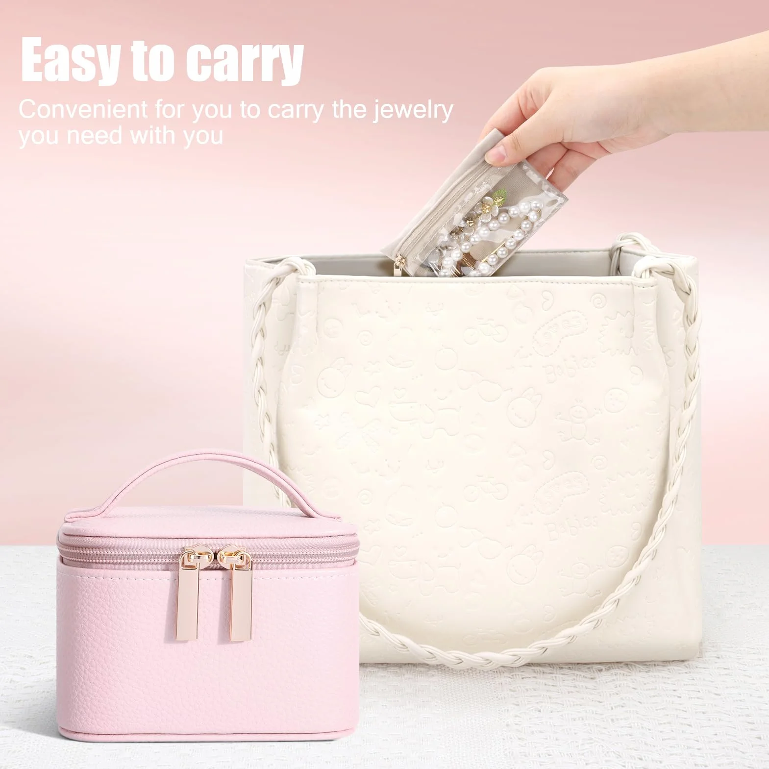 DesignSter Estuche Organizador de Viaje para Joyas, Joyero Pequeño de Poliuretano con 6 Bolsillos Transparentes, Almacenamiento para Aretes y Anillos