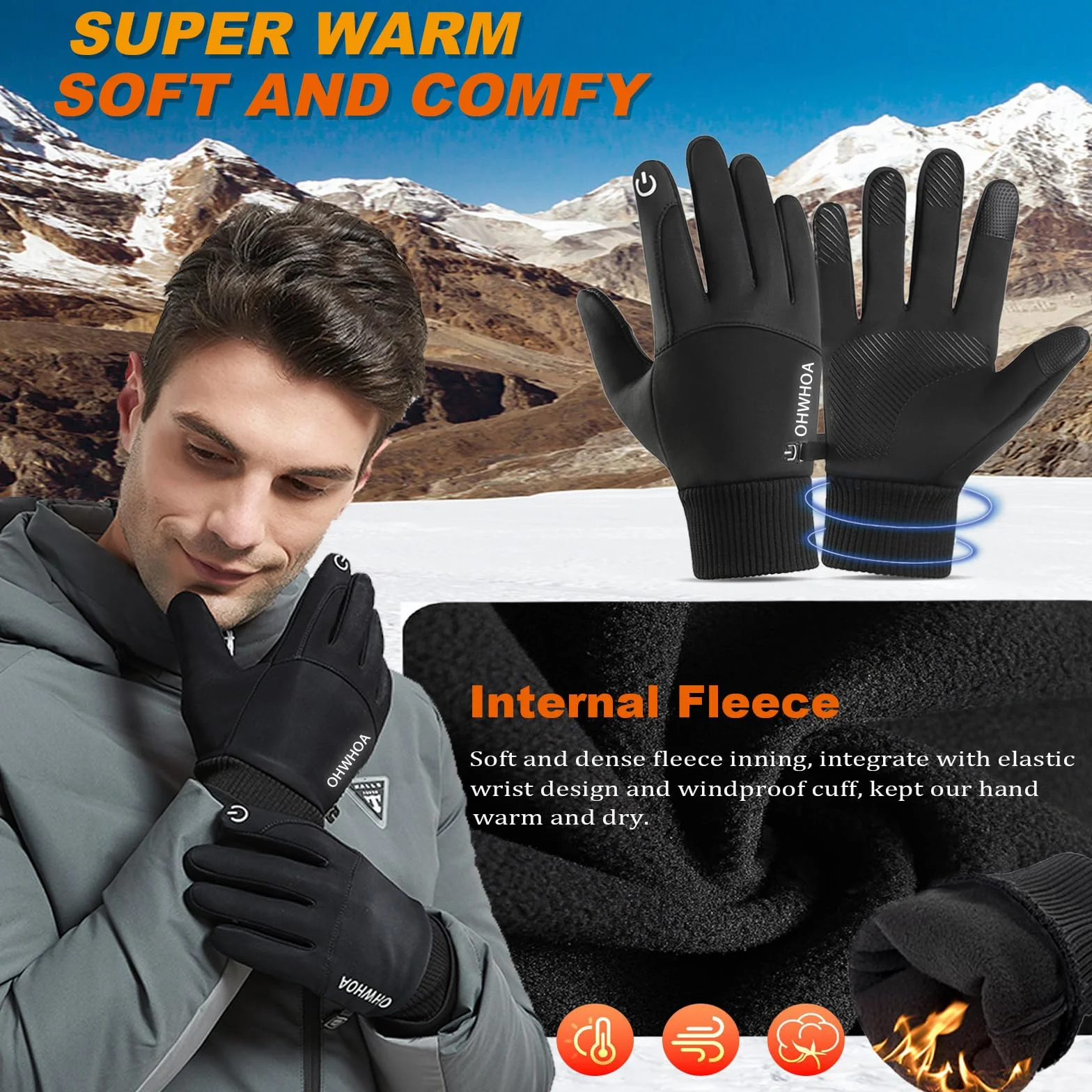 Guantes Invierno Impermeables Térmicos Pantalla Táctil para Moto Ciclismo Esquiar Hombre Mujer