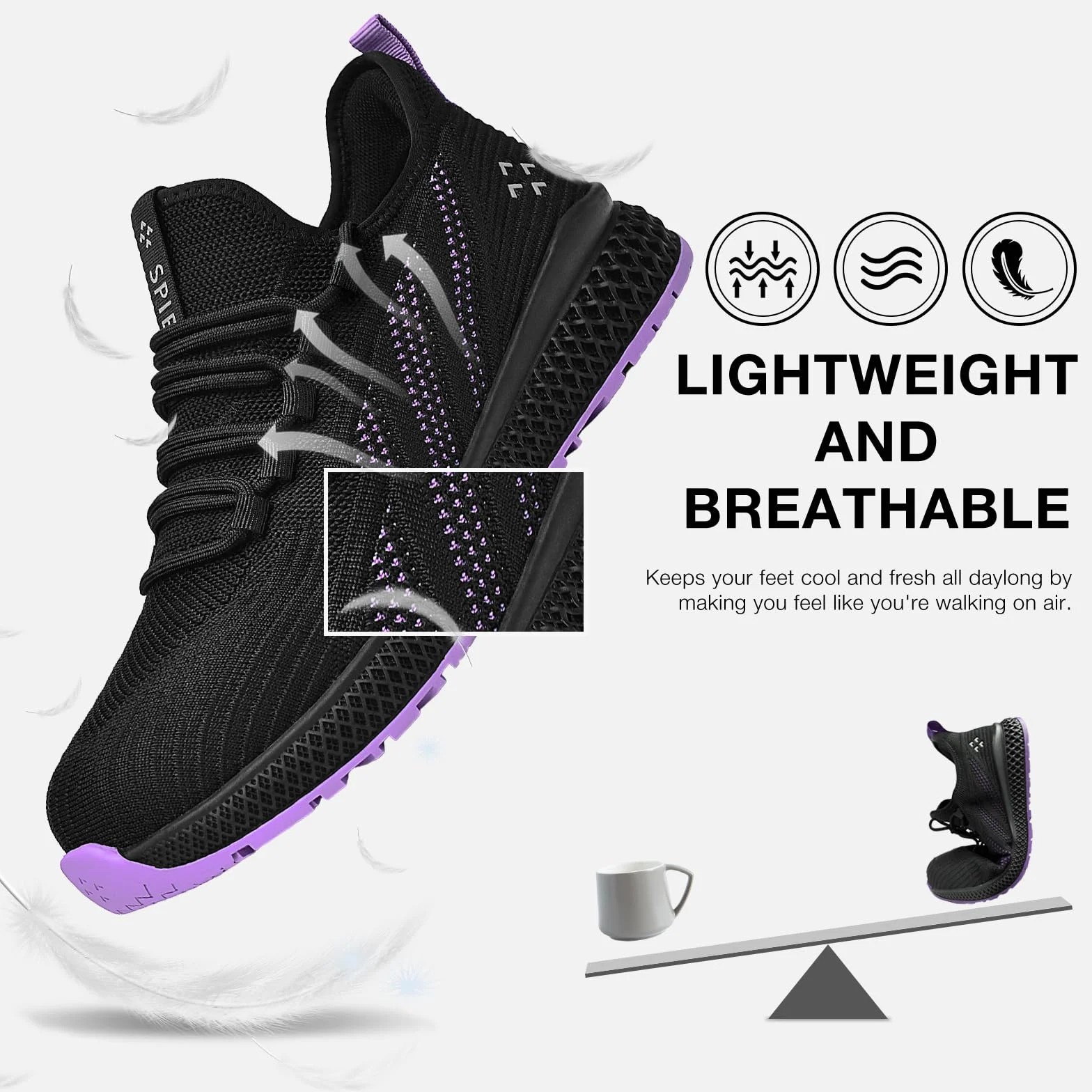 SPIEZ Zapatos de Seguridad Mujer, Zapatos de Trabajo Ligeros con Puntera de Composite, Negro-Morado, EU 35-41