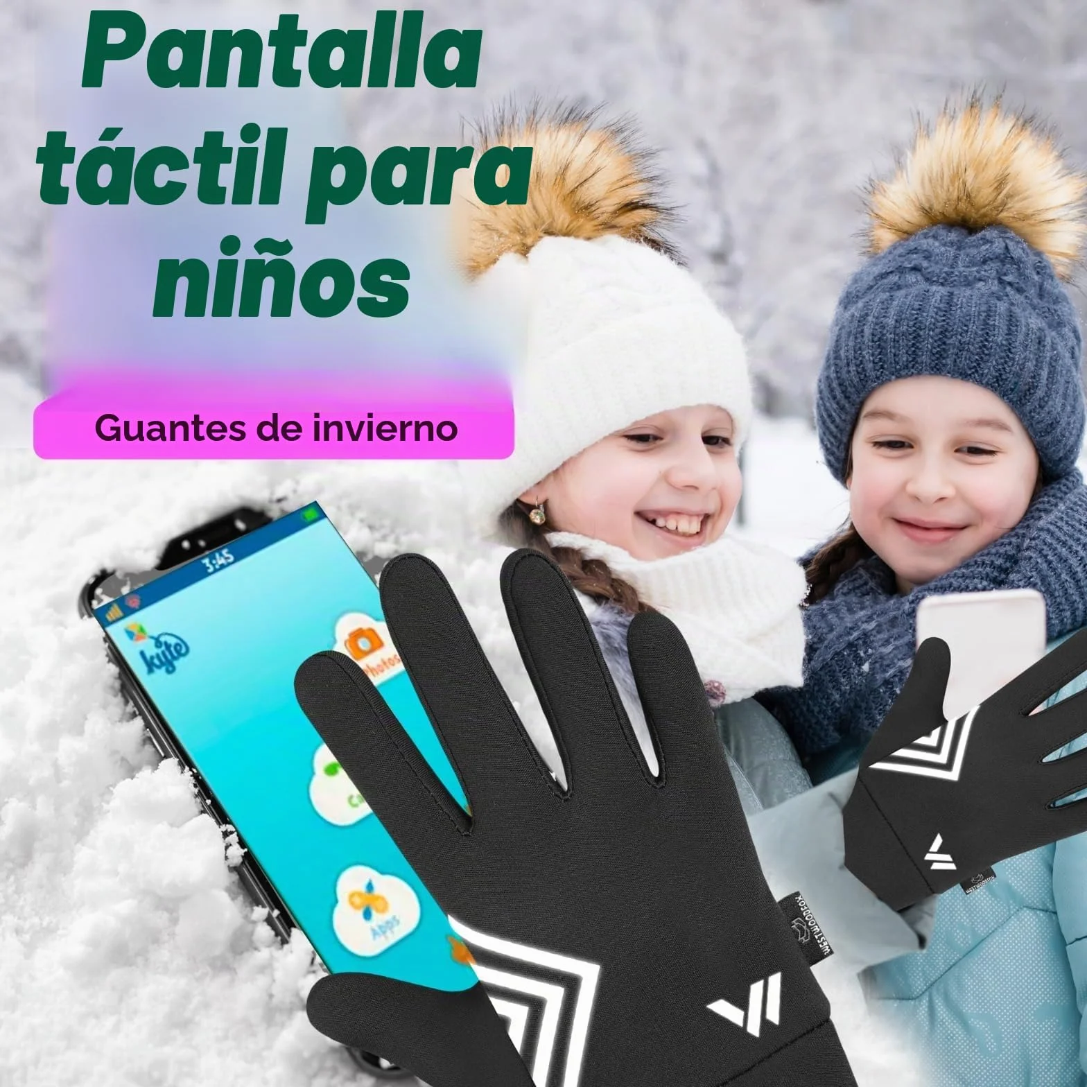 WESTWOOD FOX Guante Térmico para Pantalla Táctil Antidelizante para Niño Niña 4-12 Años
