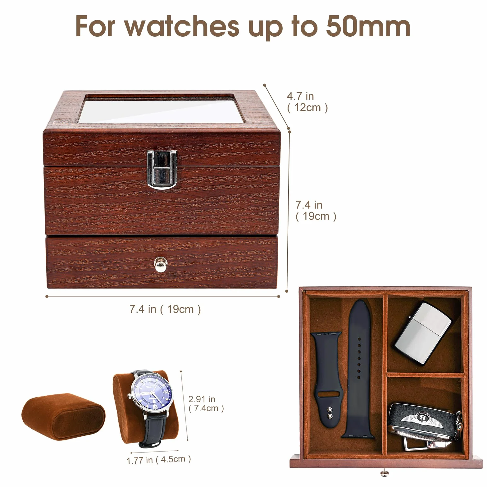 ProCase Caja de Madera para Relojes con 6 Compartimentos y Cajón Multifuncional 2 Niveles Café