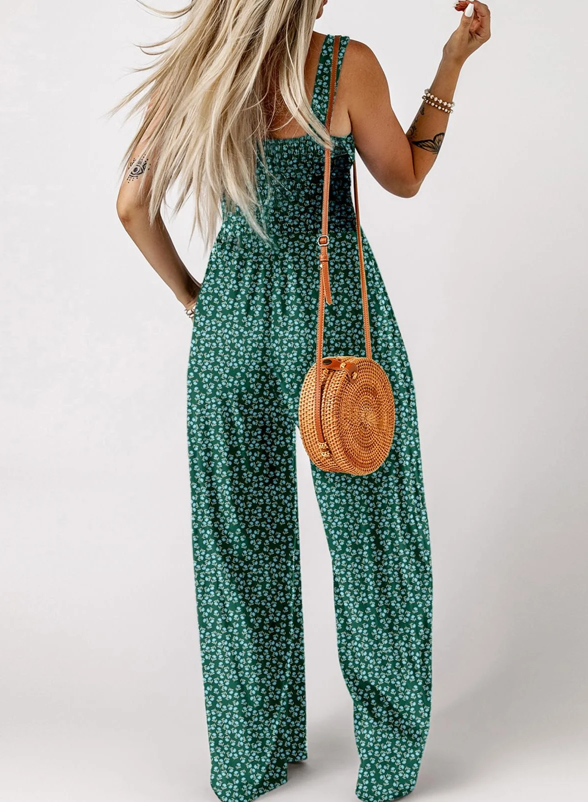 Dokotoo Mujer Mono Vestido Estampado Floral Peto Pierna Ancha Bolsillos