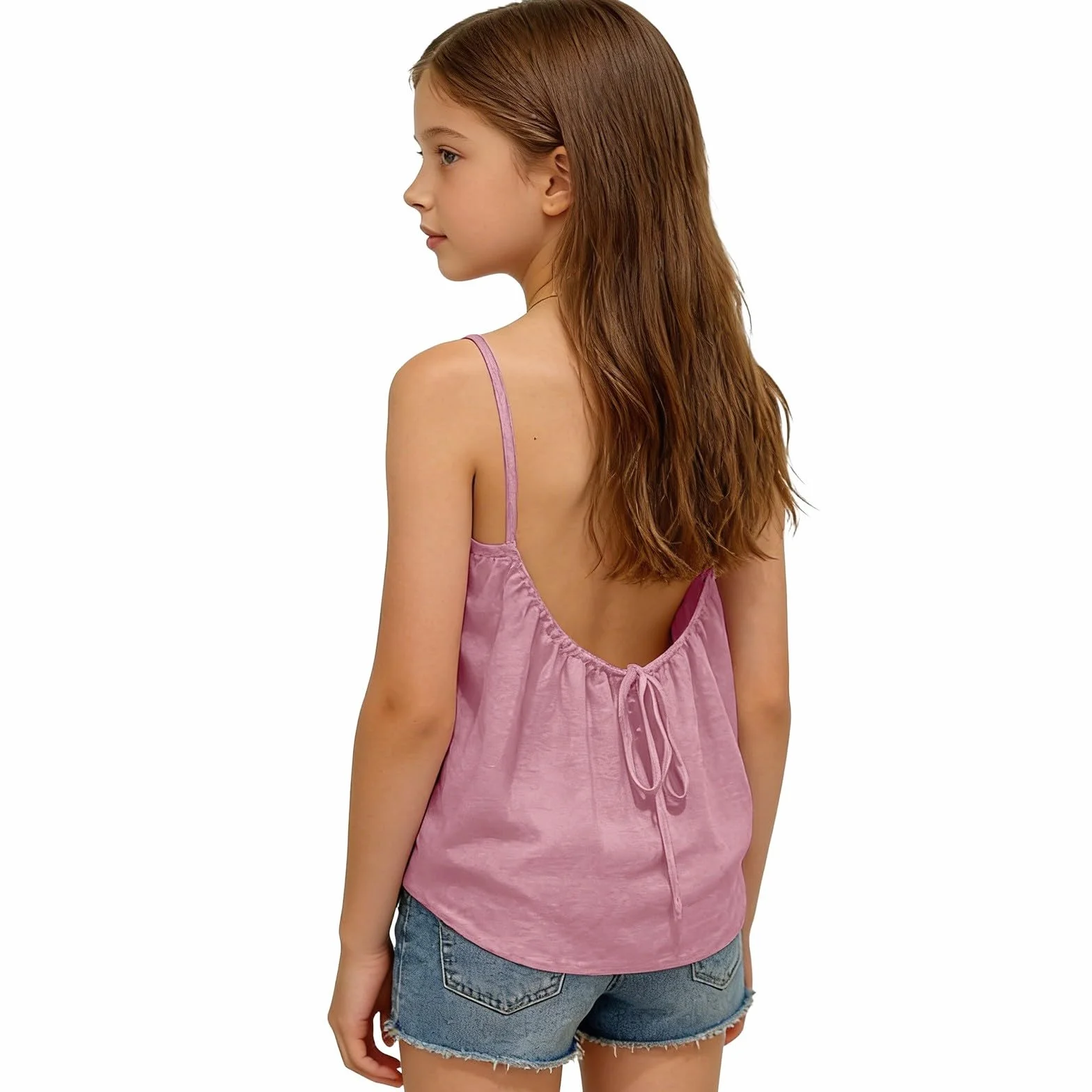 Camiseta de algodón y lino con tirantes delgados, sin mangas, para adolescentes, para verano, casual, transpirable, lisa, holgada, para vacaciones, ropa de playa