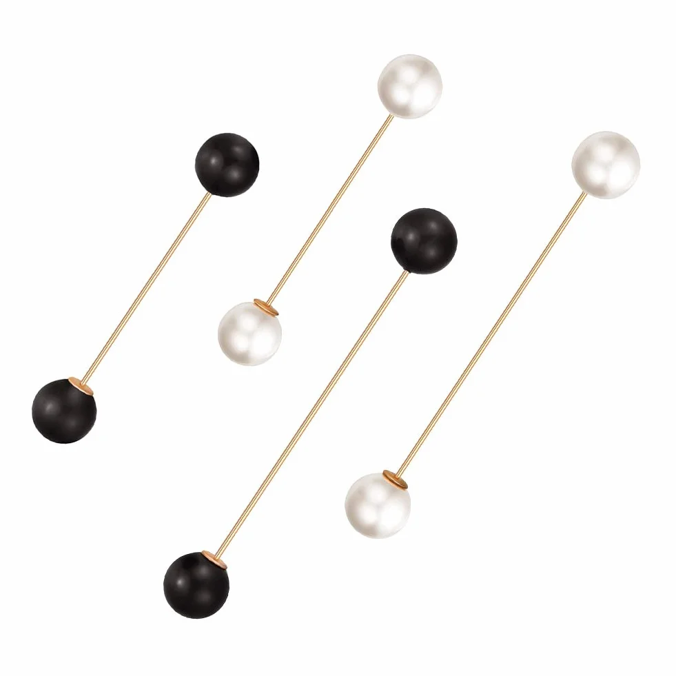 Clip de Suéter de Mujer Broches de Perlas de Imitación Doble Broche Blanco Negro