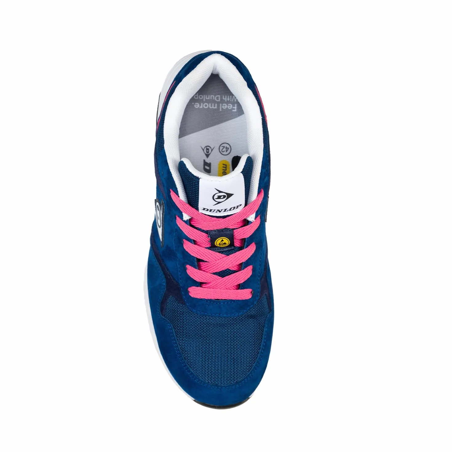 DUNLOP Zapato de Seguridad S3S Lady Arrow EVO Mujer Piel Ante Mesh Azul Rosa Puntera Fibra Vidrio Suela EVA HRO