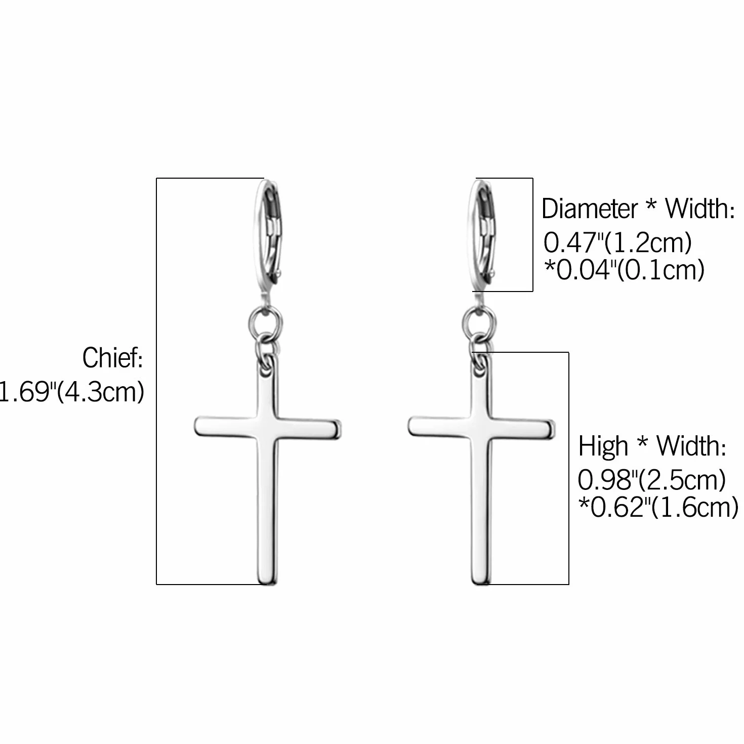 Pendientes largos de acero inoxidable forma de cruz plateado negro dorado para hombre mujer