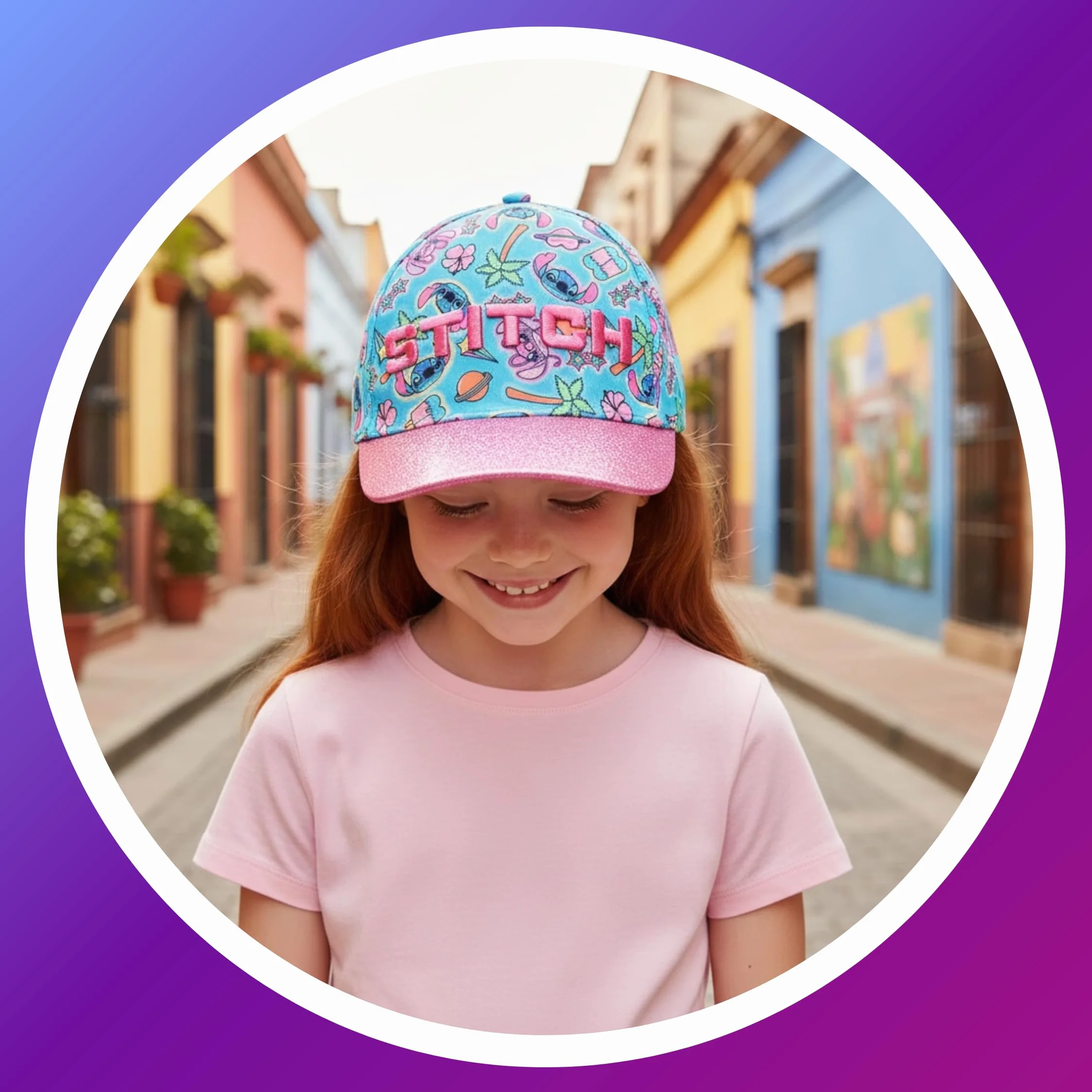 Disney Stitch Gorra de Béisbol Purpurina 3D Tropical para Niñas