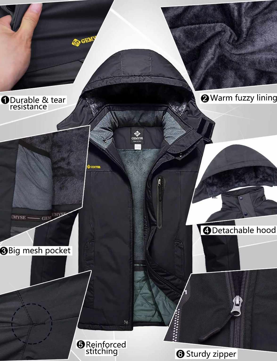 GEMYSE Chaqueta esquí hombre cortaviento capucha snowboard impermeable forrada funcional