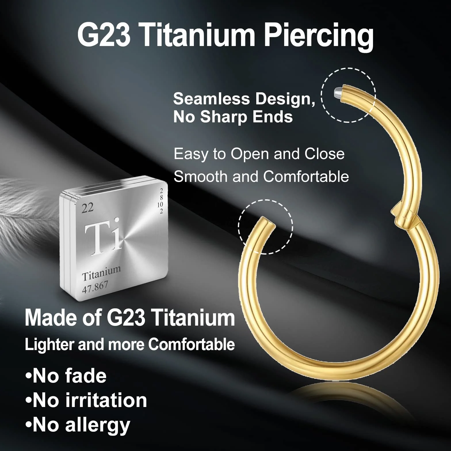G23 Titanio Hipoalergénico Anillo de la Nariz Septum Helix Cartílago 14G 16G 6MM 8MM 10MM 12MM