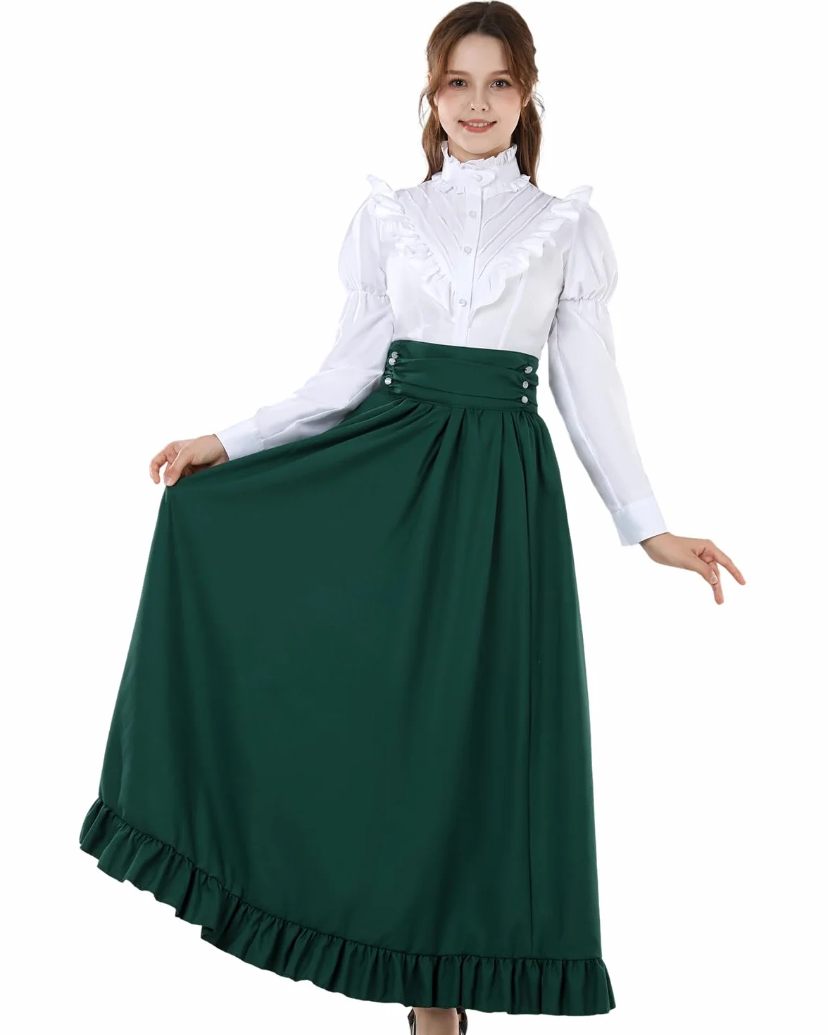 CR ROLECOS Vestido medieval mujer maxi morado floral manga larga cuello alto A-line formal invierno