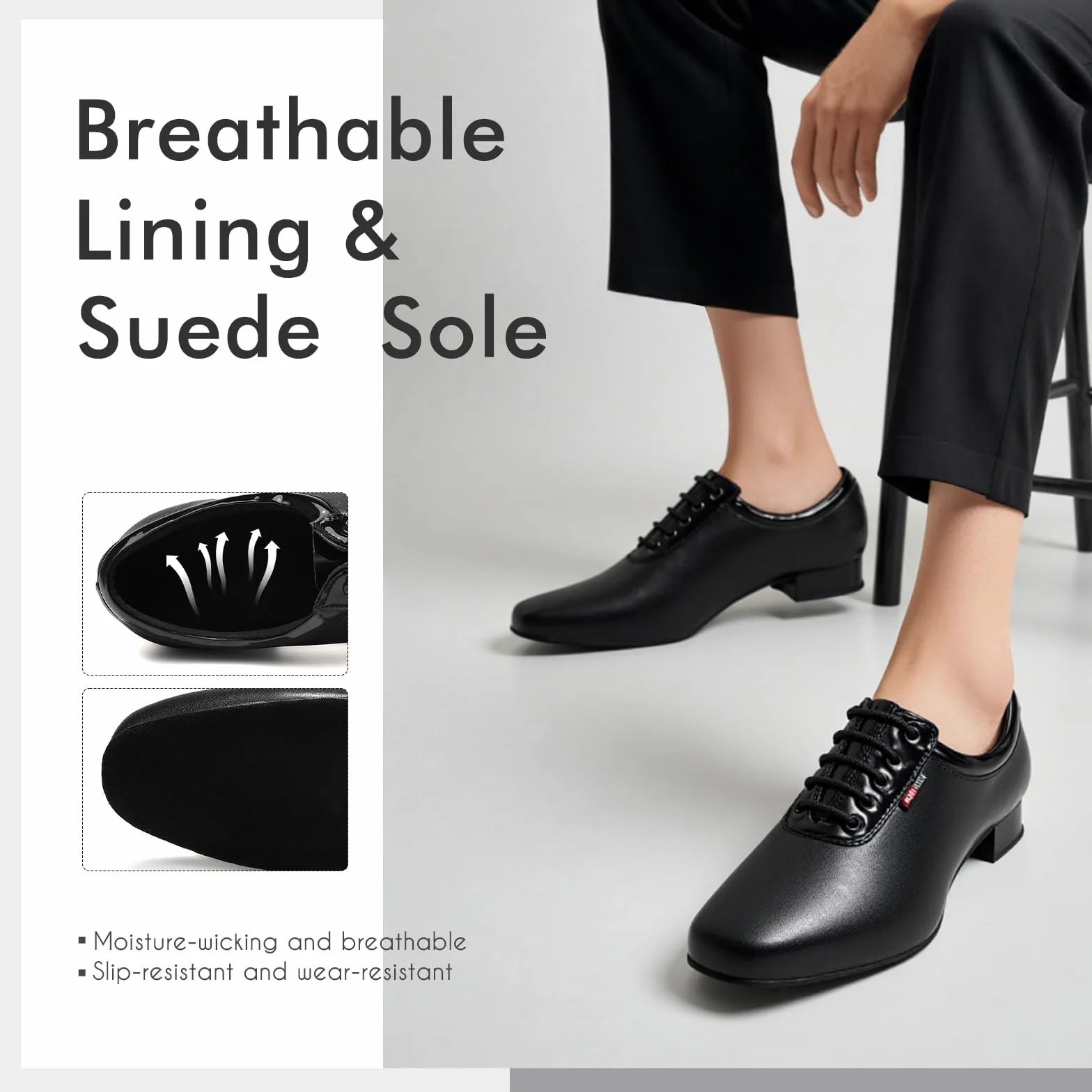 Zapatos de Baile Latino Hombre Negro Cordones Salsa Salón Tacon Bajo