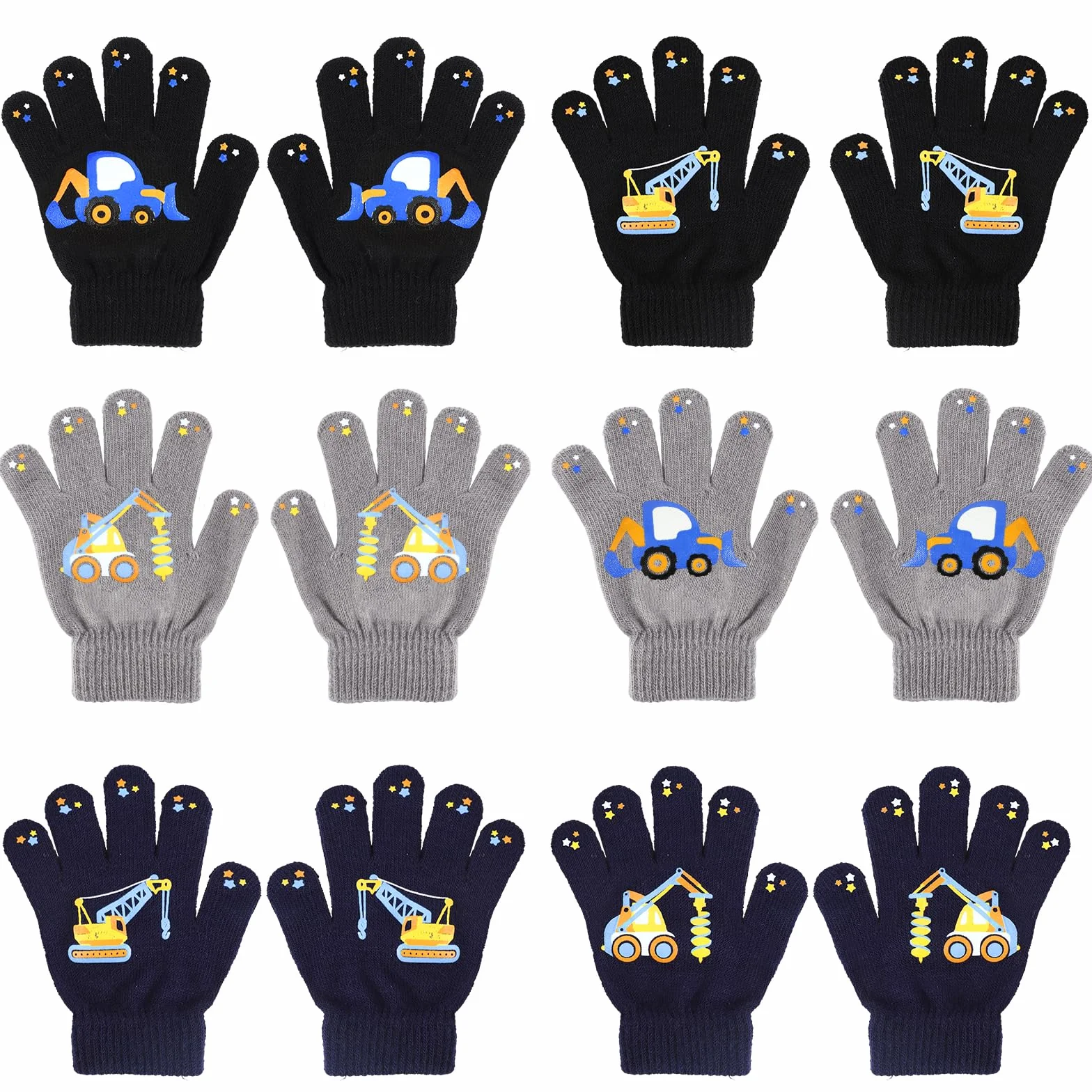 QKURT Guantes Mágicos Infantiles de Invierno Térmicos Dedos Completos para Niños Dinosaurios Excavadoras