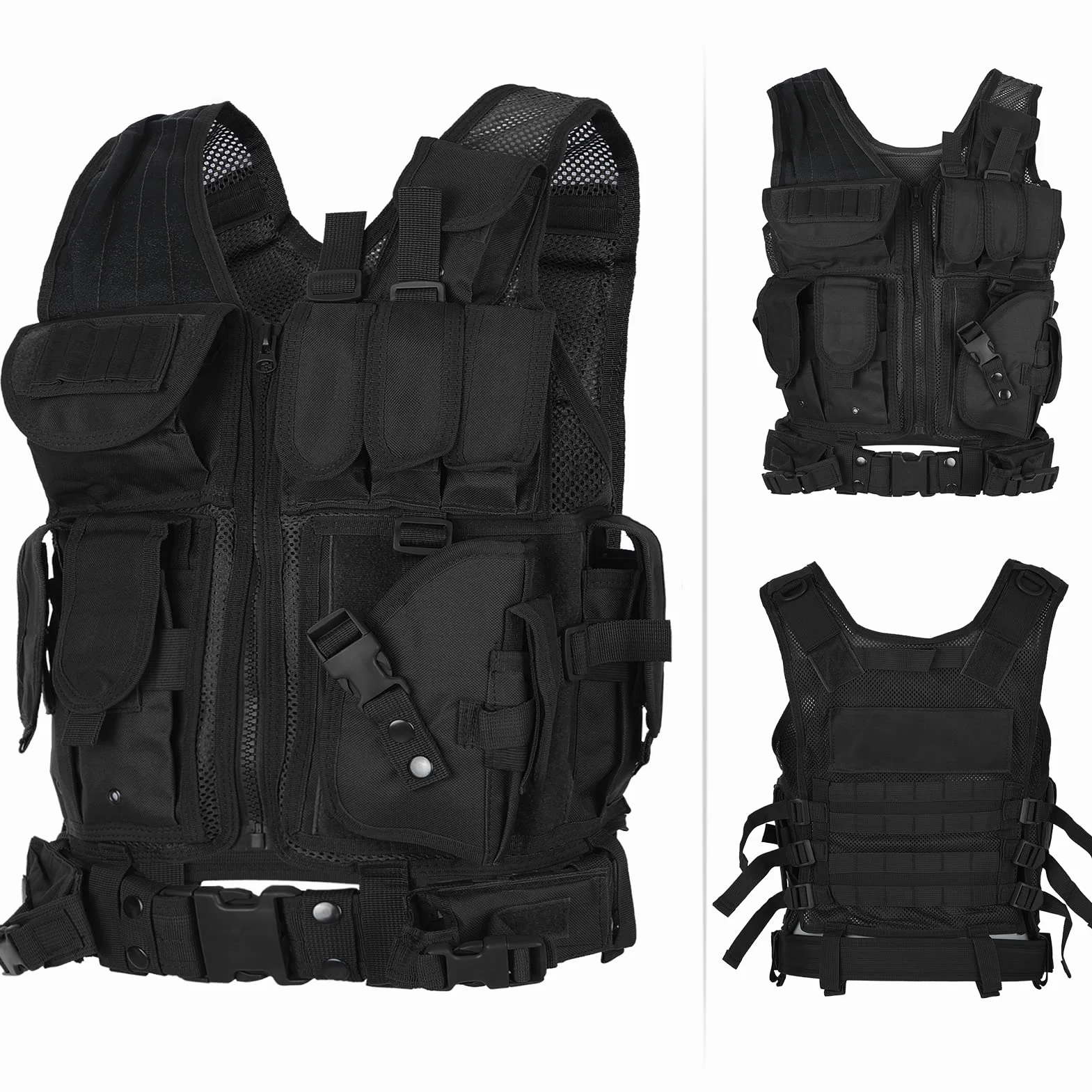 Lixada Chaleco táctico militar de poliéster para airsoft caza negro