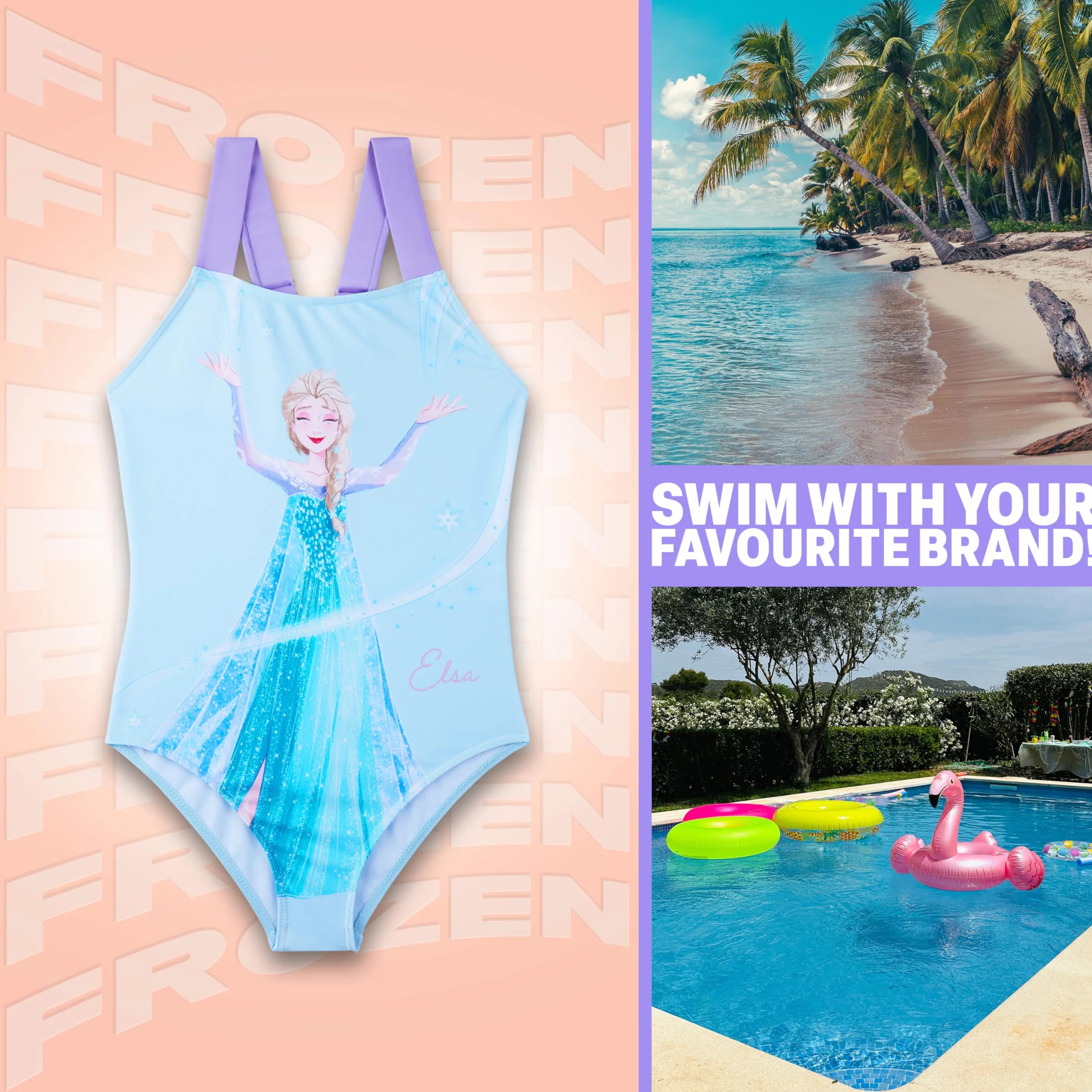 Disney Frozen Moana Little Mermaid Bañador Niña Una Pieza con Tirantes Ajustables Ropa de Baño Playa Piscina