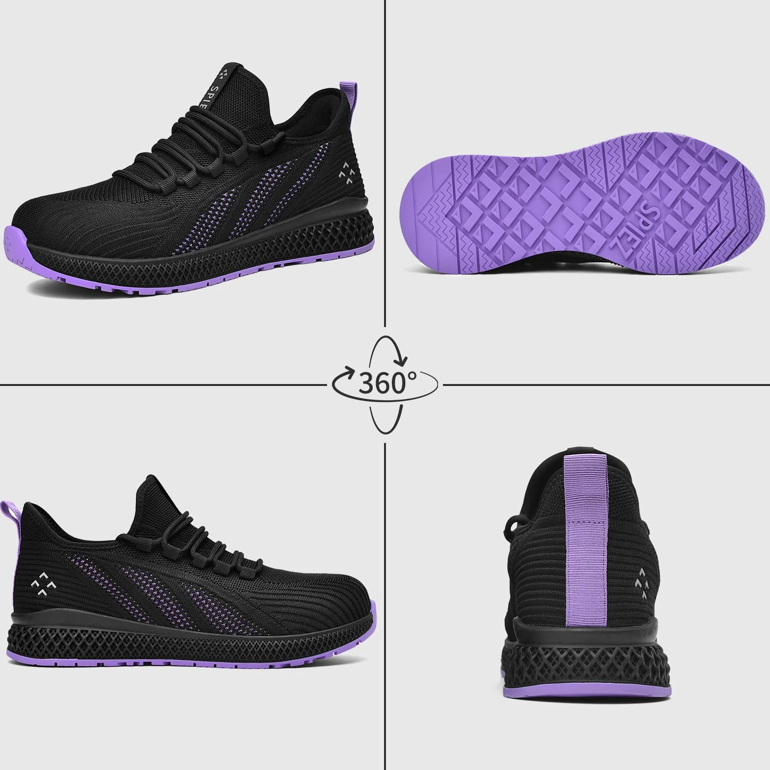 SPIEZ Zapatos de Seguridad Mujer, Zapatos de Trabajo Ligeros con Puntera de Composite, Negro-Morado, EU 35-41