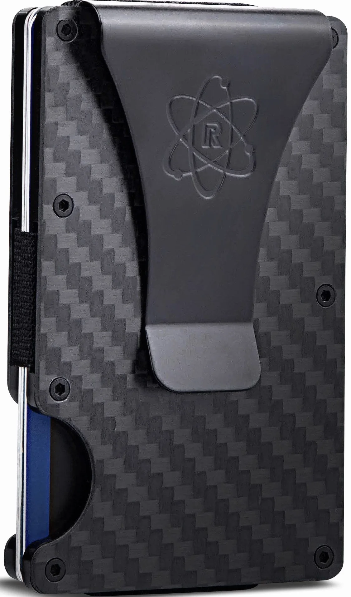 ROSSM Tarjetero Hombre Bloqueo RFID Cartera Minimalista Carbono Metalica Pinza Banda Elástica