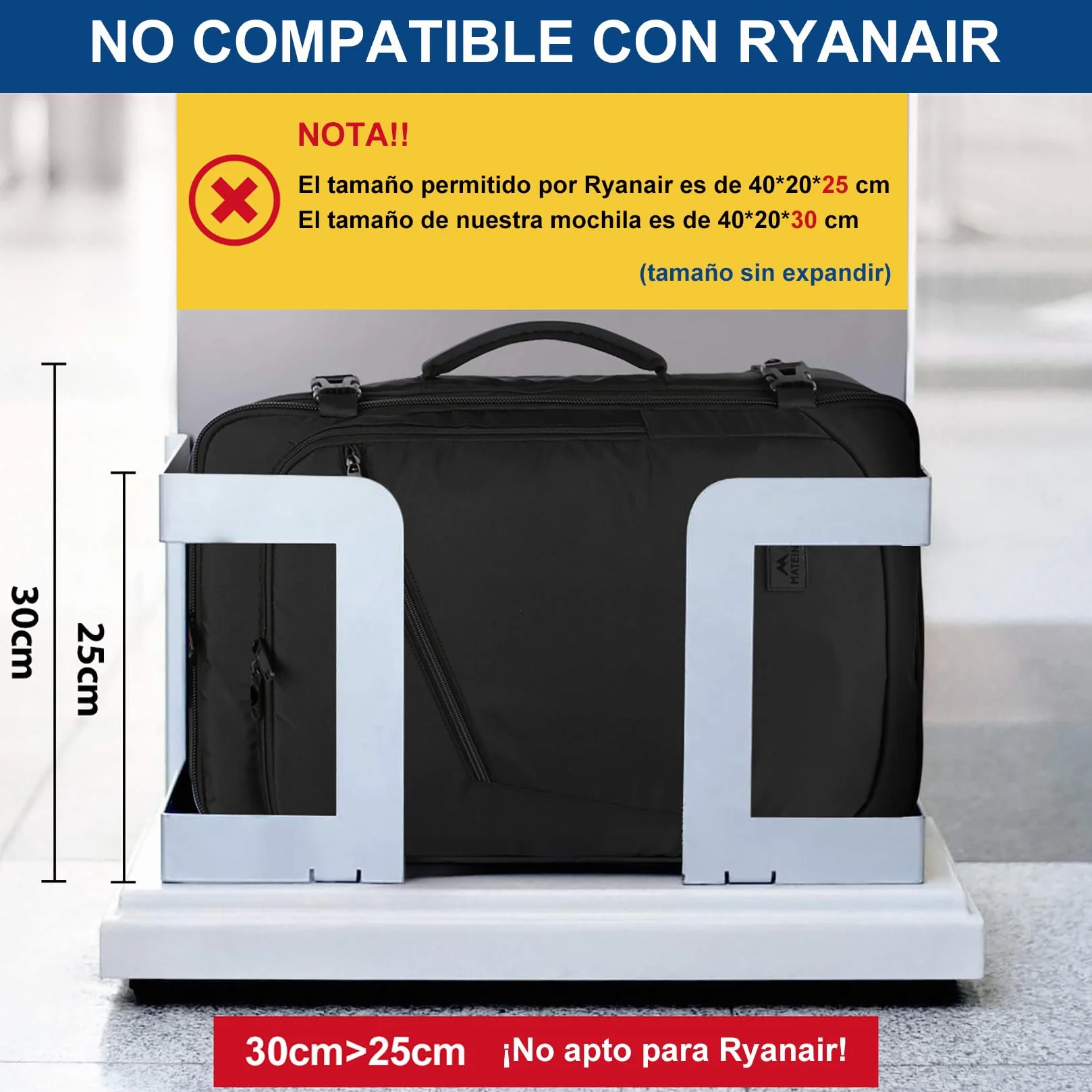 MATEIN Mochila Viaje Cabina Avion 40x30x20 Ryanair Expandible 30L Maletas Cabina 40x20x30 para Mujer y Hombre Equipaje de Mano Negro