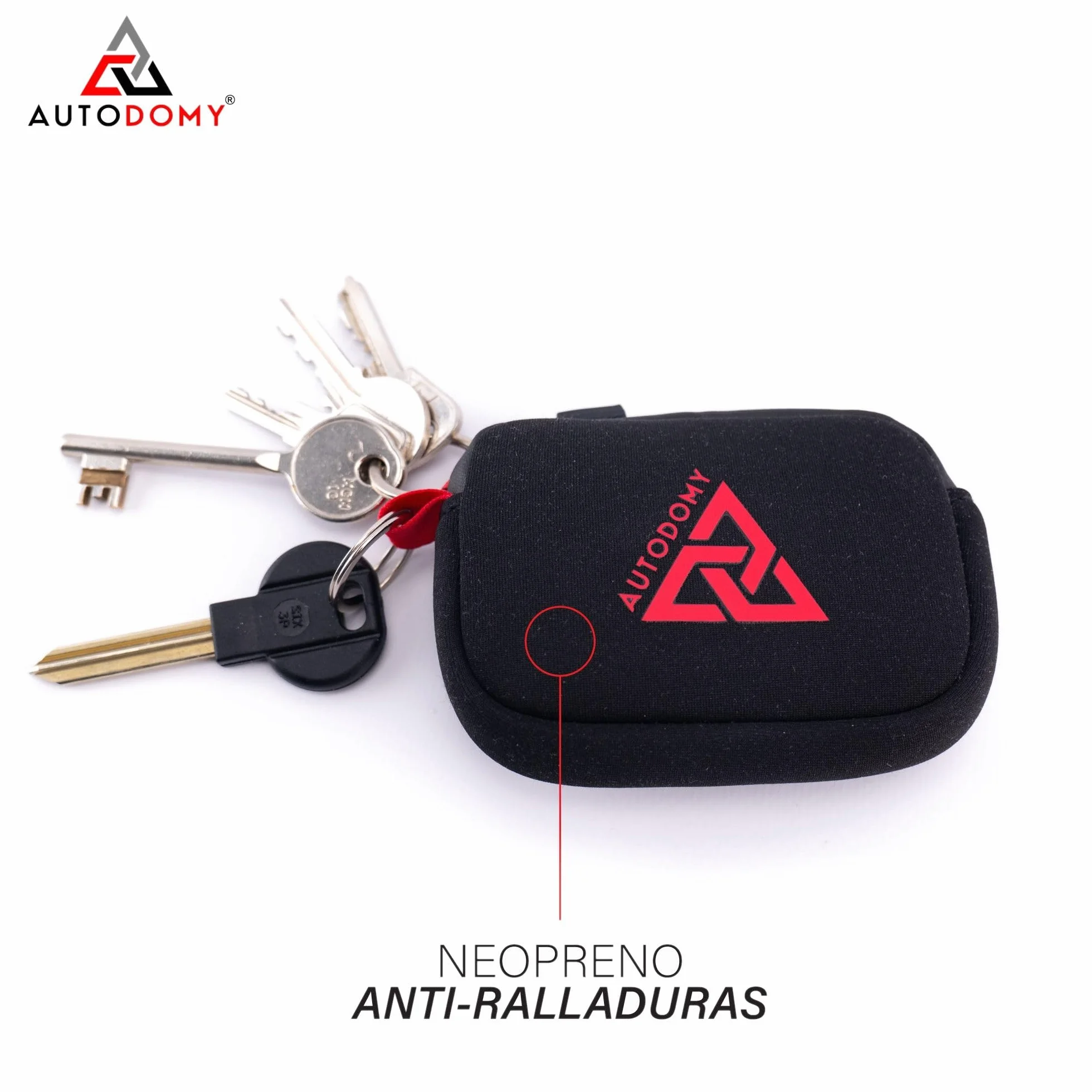 Autodomy Llavero para Moto Impermeable Neopreno Negro Rojo Porta Llaves con Anilla Mosquetón
