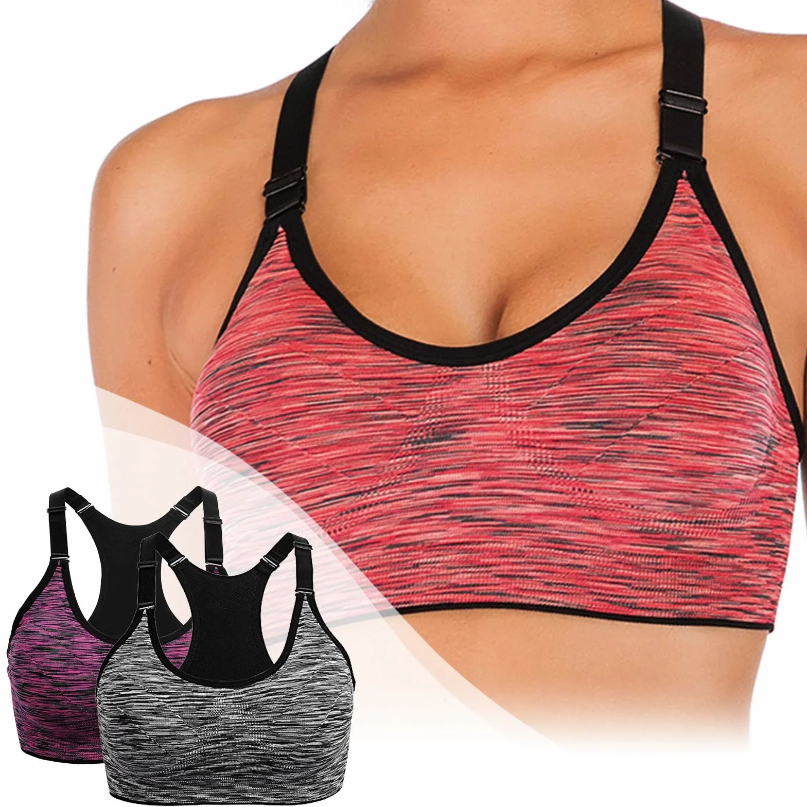 Sujetador Sin Aros Push Up para Mujer Deportivo Sin Costuras Yoga Correr Gimnasio Paquete de 2