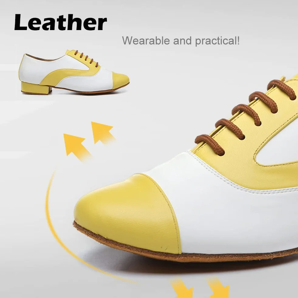 Zapatos de Baile de Salón de Cuero para Hombres Tacón Bajo Práctica L147