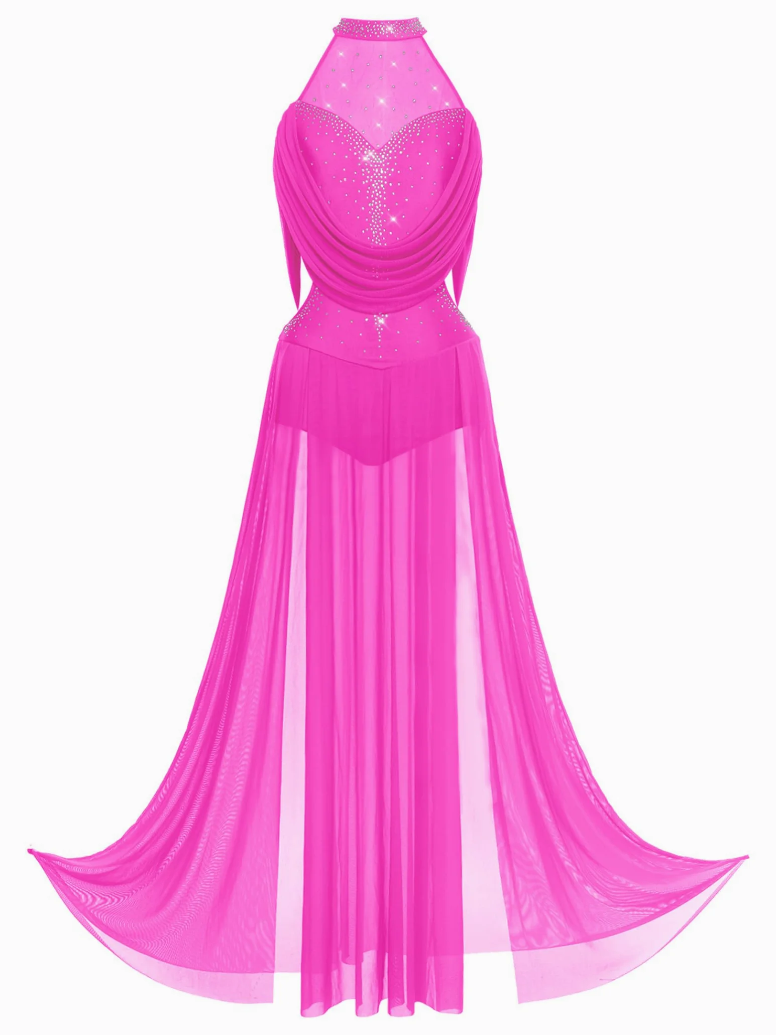 Dama Vestido Baile Lirico con Brillo Vestido Ballet Sin Mangas Patinaje Artístico con Fisura En La Falda Baile Moderno Y Contemporáneo