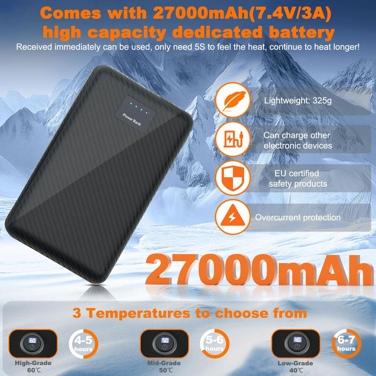 Chaleco Calefactable 27000mAh Bateria 14 Zonas 3 Temperaturas Ajustables Hombre Mujer Negro M