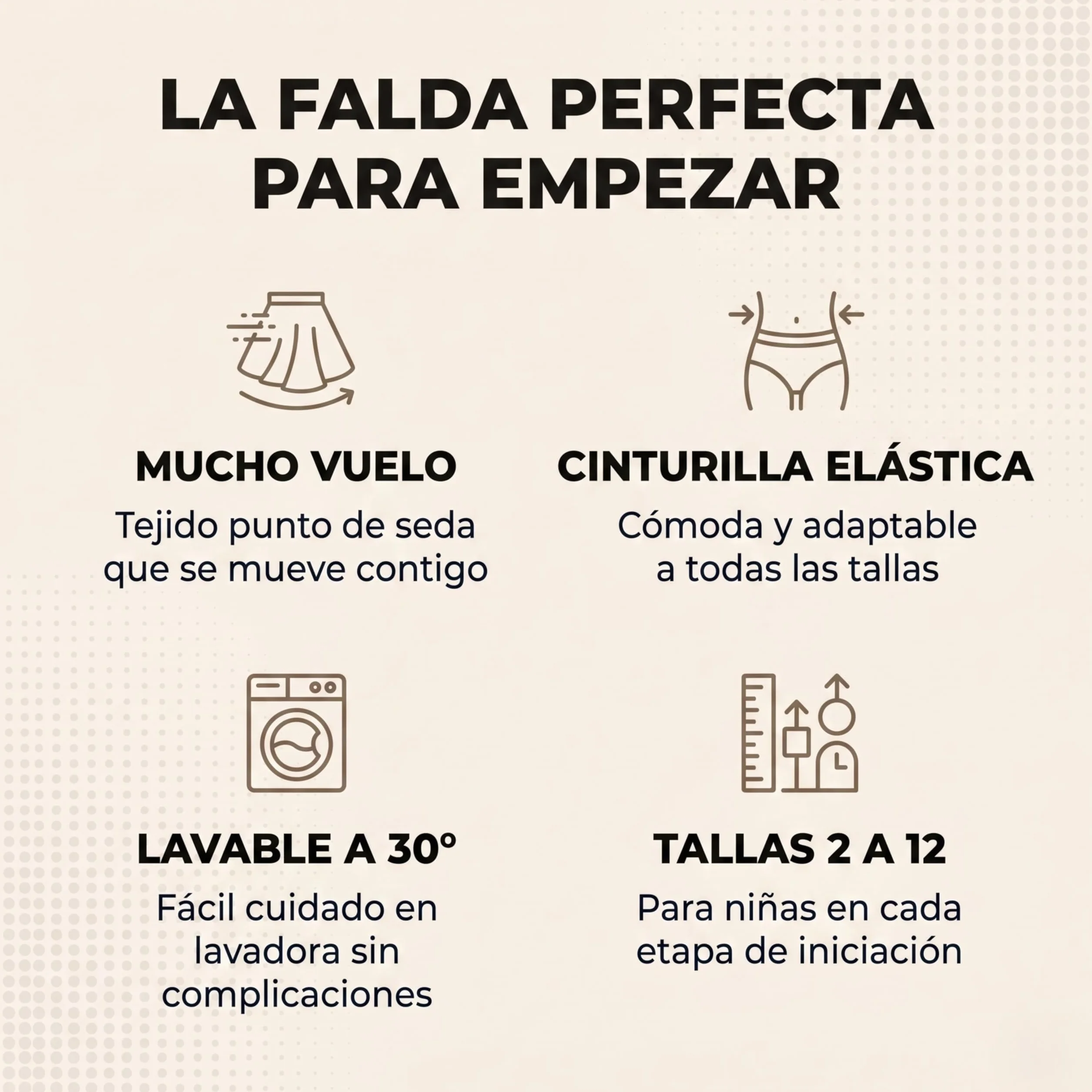 Falda de Flamenco básica Color Negro para niña, Volante Inferior y elástico en la Cintura, Tallas 2 a 12
