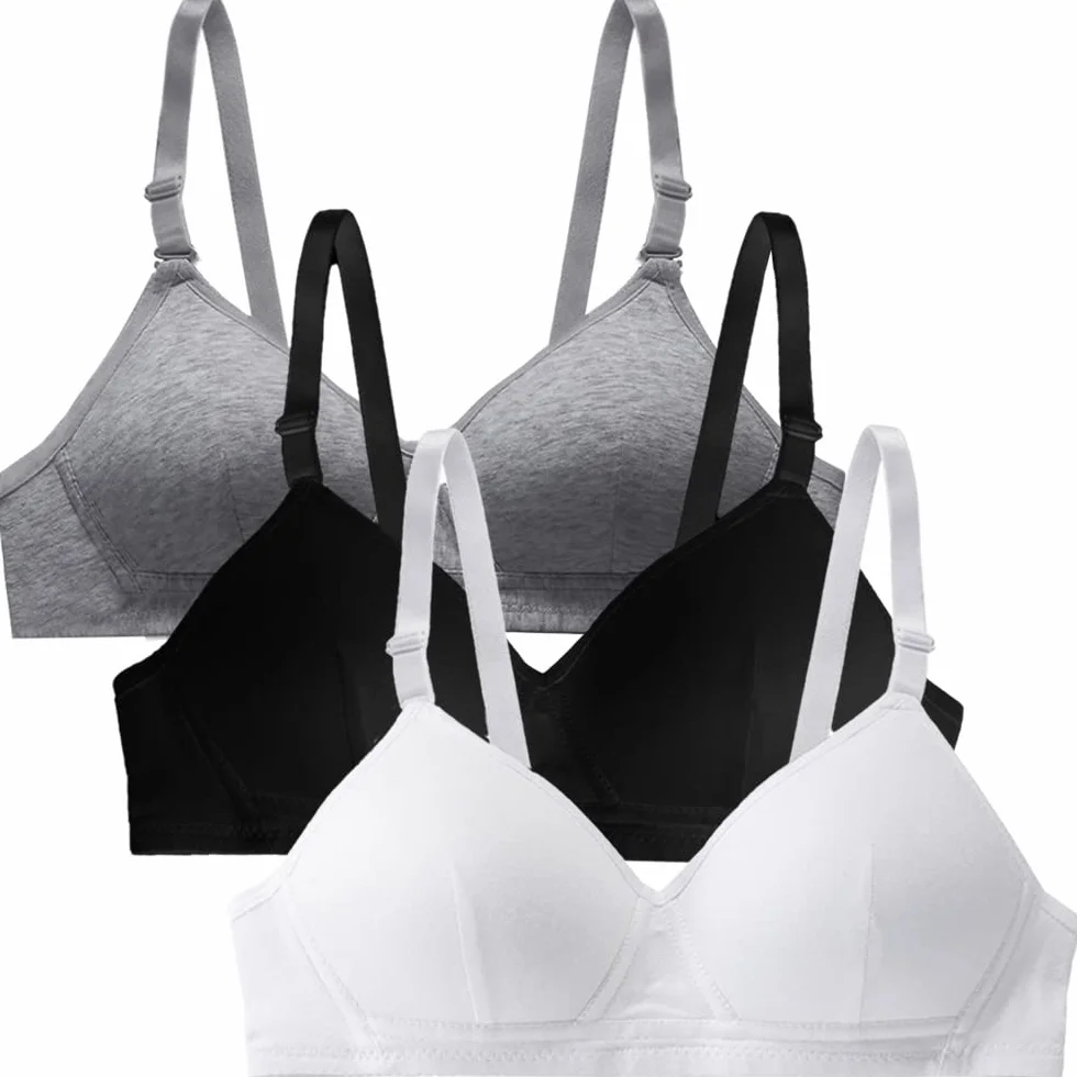 Sujetador Deportivo de Algodón para Chicas, Tirantes Ajustables, Sin Aros, Paquete de 3 Bralettes Copa A
