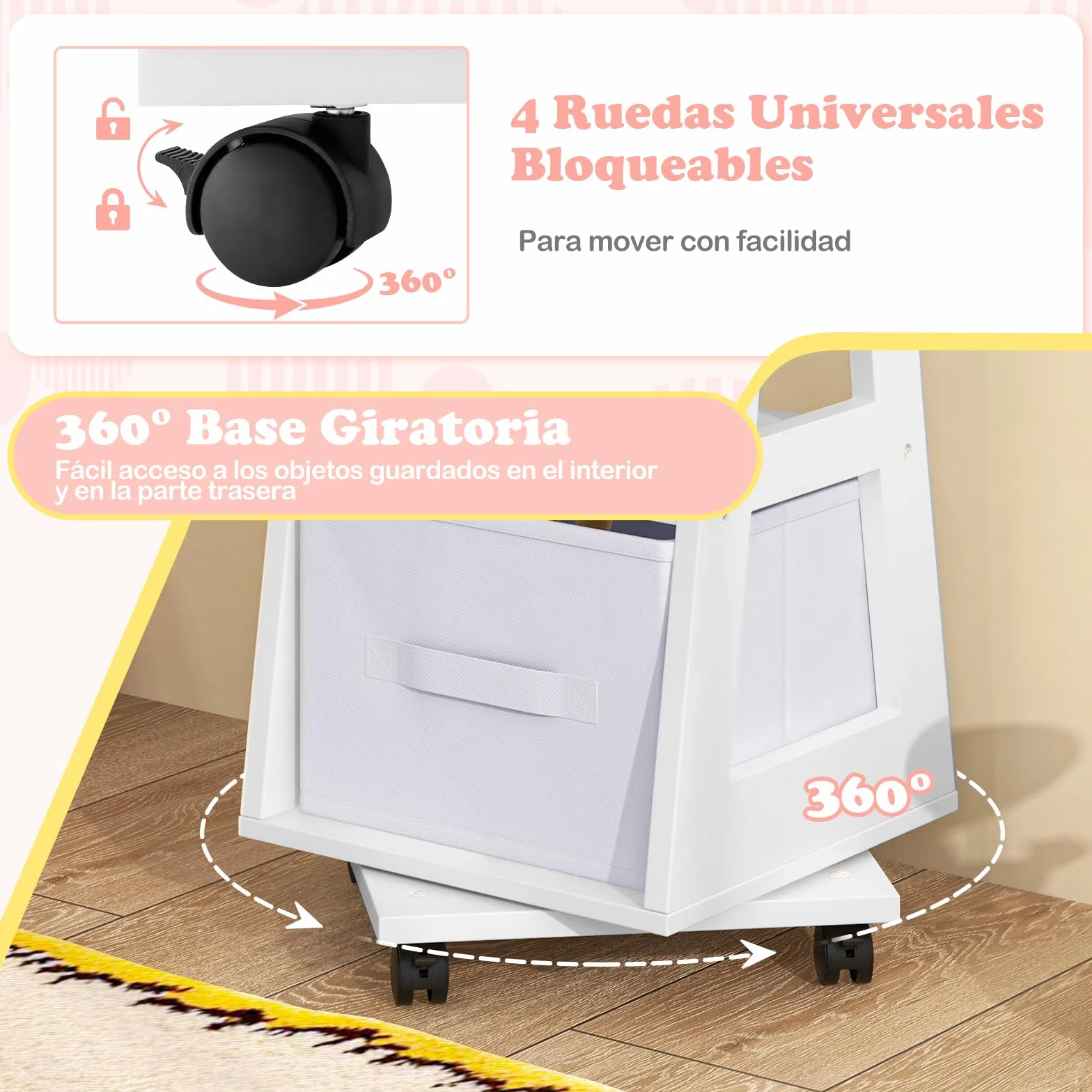 COSTWAY Armario Joyero para Niñas con Espejo de Cuerpo Completo y Base Giratoria, Blanco