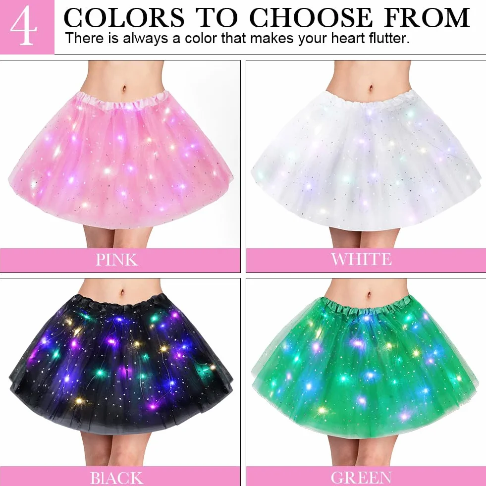 Falda Tutú LED para Mujer con Luz, Tul Adultos, Disfraz Halloween Carnaval, Rosa