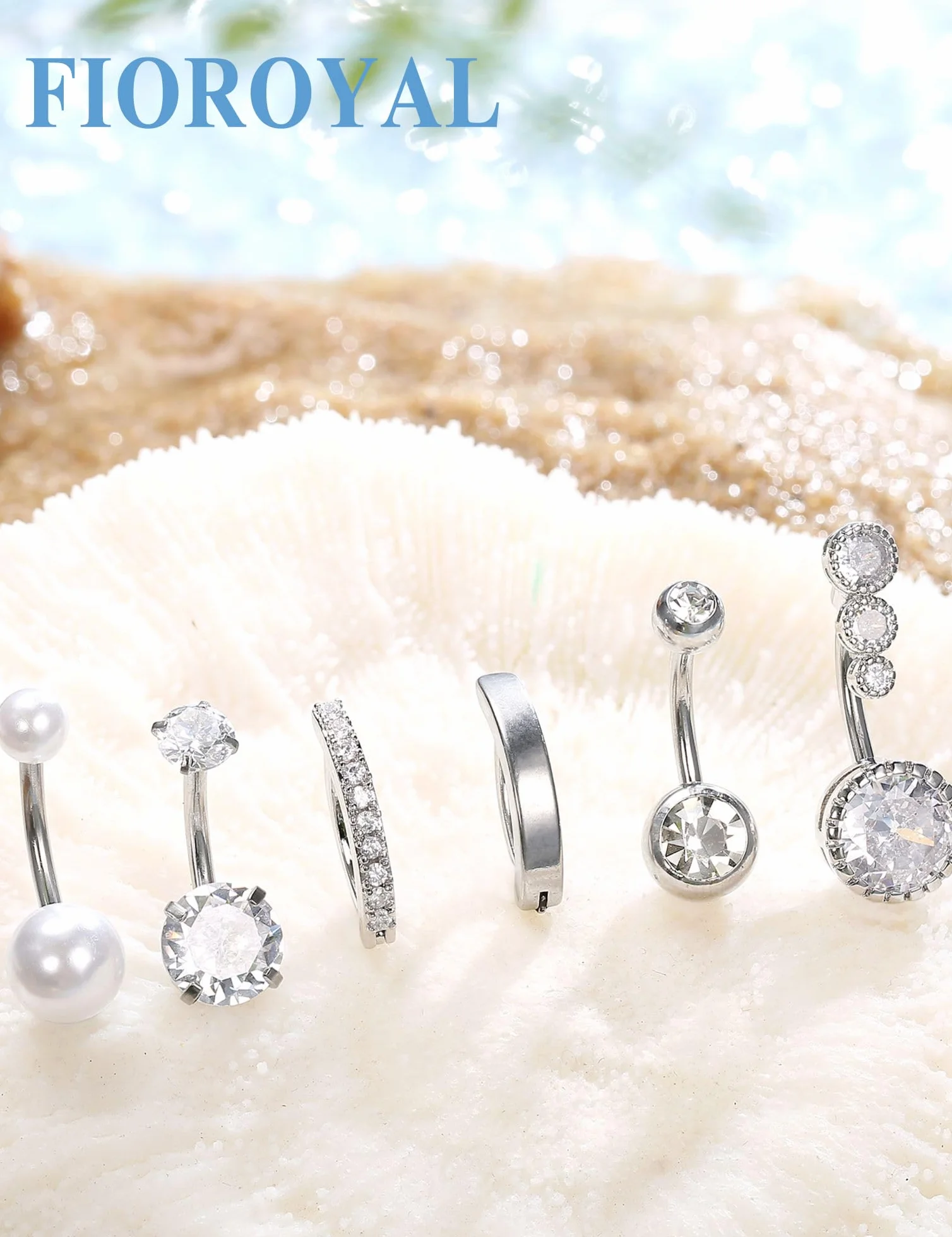 FIOROYAL 6 Piezas Piercings Ombligo Mujeres 14G Acero Quirurgico CZ Clicker