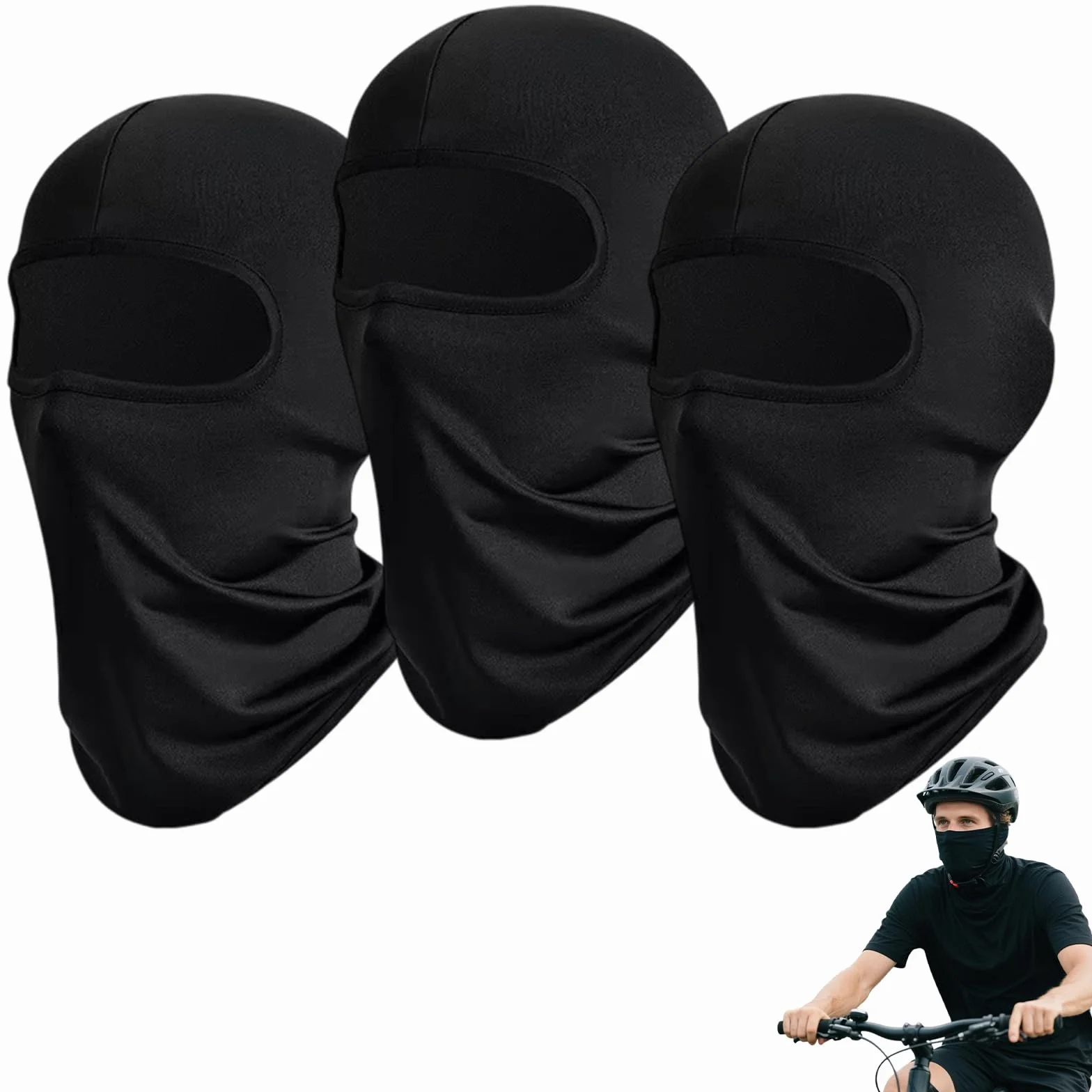 Máscara de Pasamontañas Protector UV para Bicicleta Motocicleta Esquí Hombre Mujer Negro (3 Piezas)