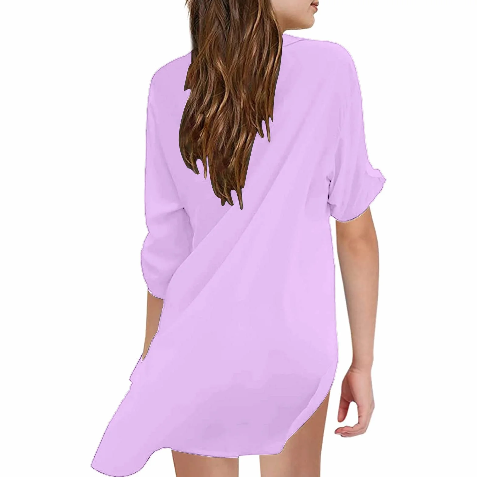 2025 - Traje de baño infantil para niña niña cubierta de playa para niña, camisa de gasa, bikini, traje de baño, vestido de playa, cubierta de natación azul