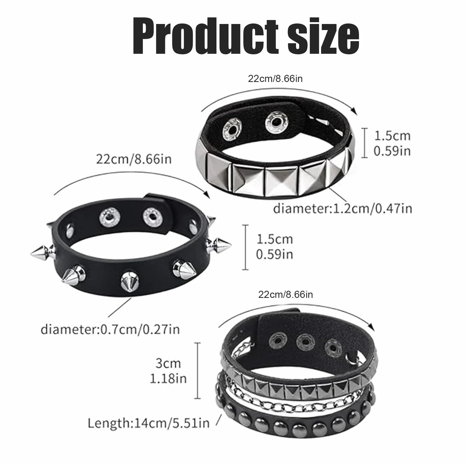 Pulsera de Cuero Punk Ajustable Gótica para Niños Niñas Accesorios Rock Negro