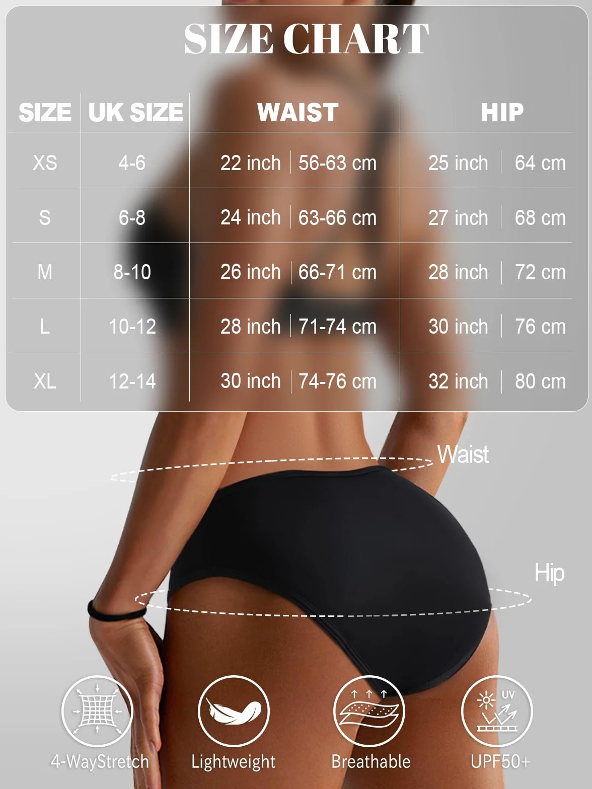 Periods Traje de baño para nadar Mujer 4 capas a prueba de fugas Pantalones Periódicos Bikini Menstrual Negro Flujo de luz