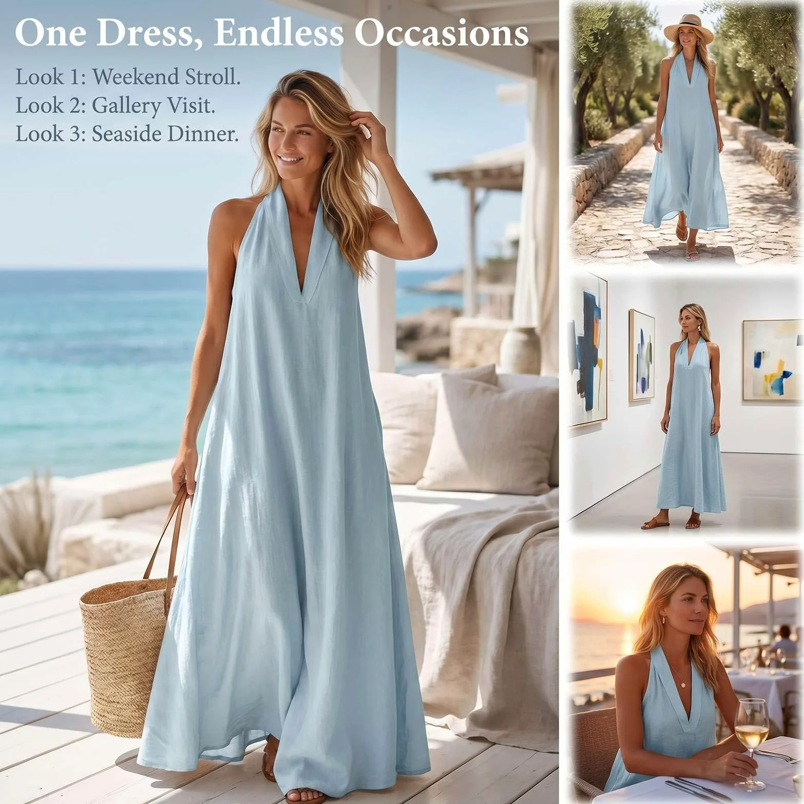 Vestido Largo Halter de Verano para Mujer - Vestido Playero Holgado Casual Sin Mangas Espalda Descubierta 2026