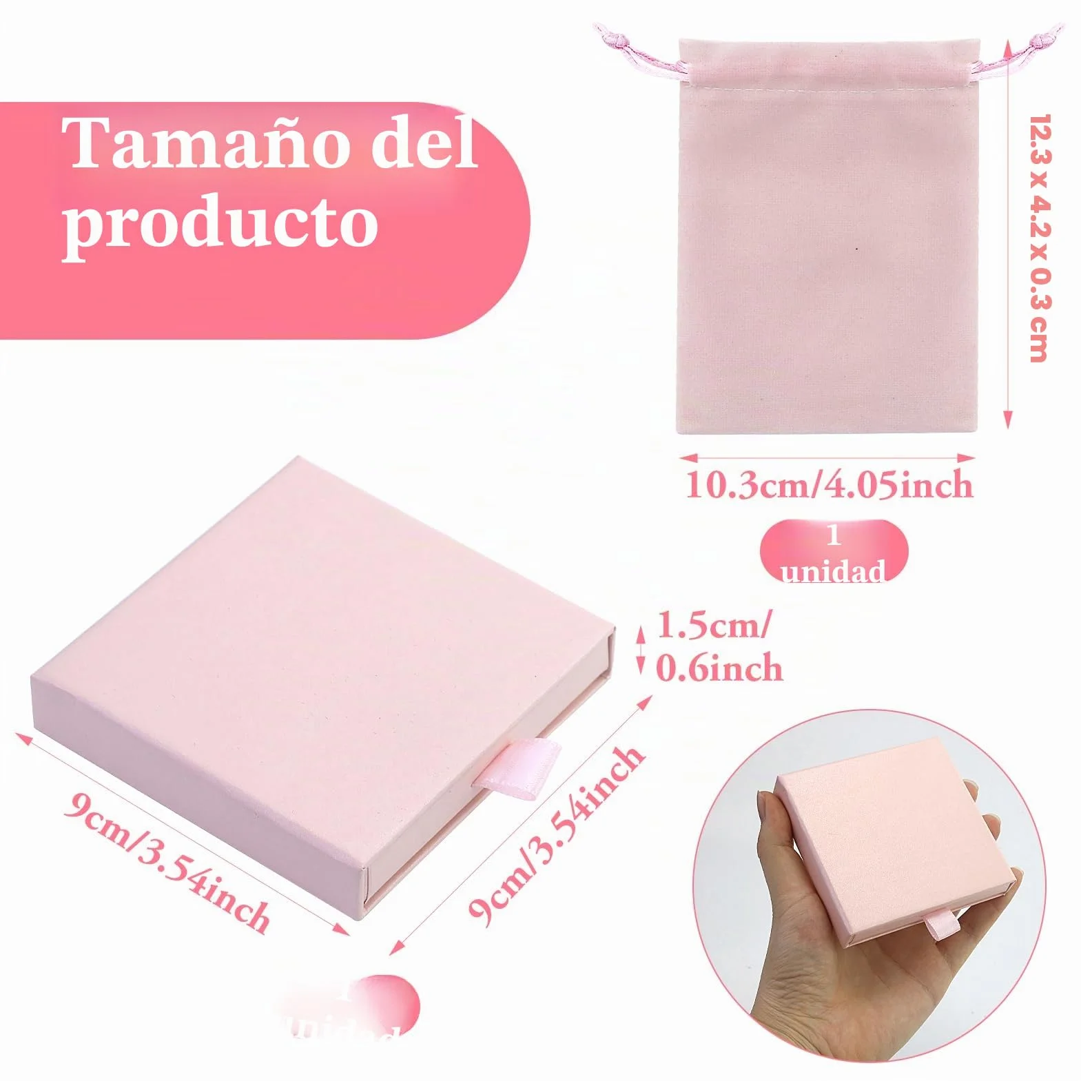Caja de Regalo para Joyería Rosa con Bolsa de Terciopelo, Organizador de Collares, Pendientes y Anillos