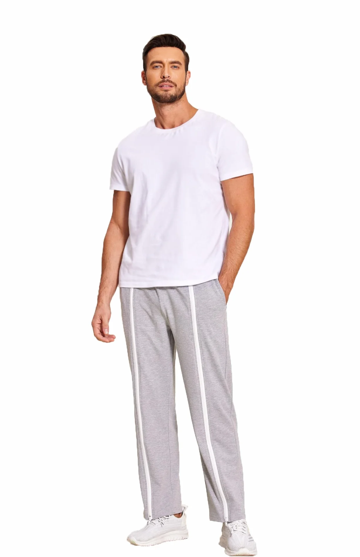 PINSPARK Pantalones de recuperación Hombre Cremallera Completa Algodón Abertura Lateral Bolsillos