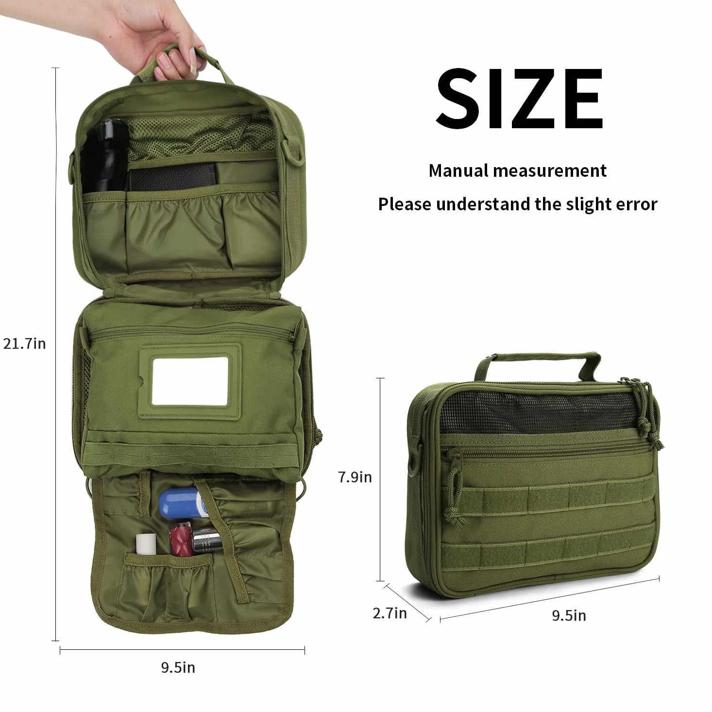 SMONT - Neceser táctico para Hombre, Kit de Aseo para Colgar, Bolsa de Afeitado para Viajes, Accesorio de baño, 24 cm, Verde, Multifuncional