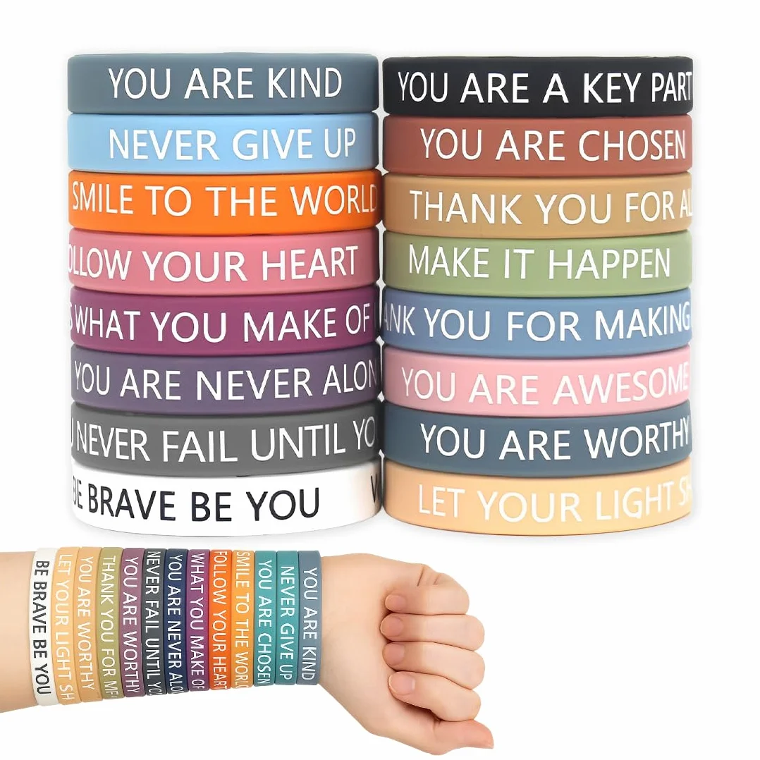 Pulseras de Silicona Coloridas Motivacionales con Frases Inspiradoras para Niños y Adultos