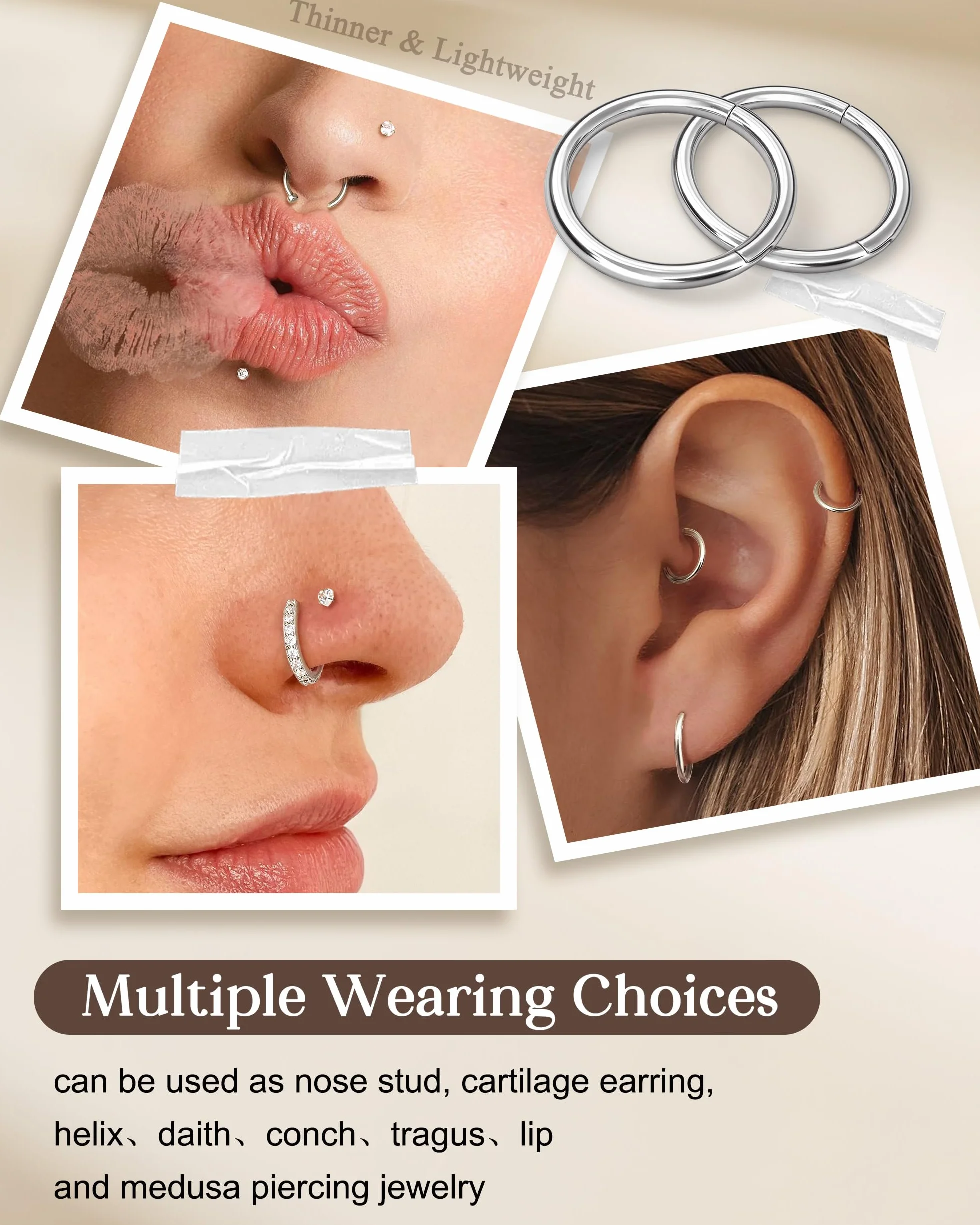 YADOCA 15 Piezas Piercing Nariz Acero Quirúrgico Hipoalergénico Anillos de Nariz Plata Oro Joyería Nostril