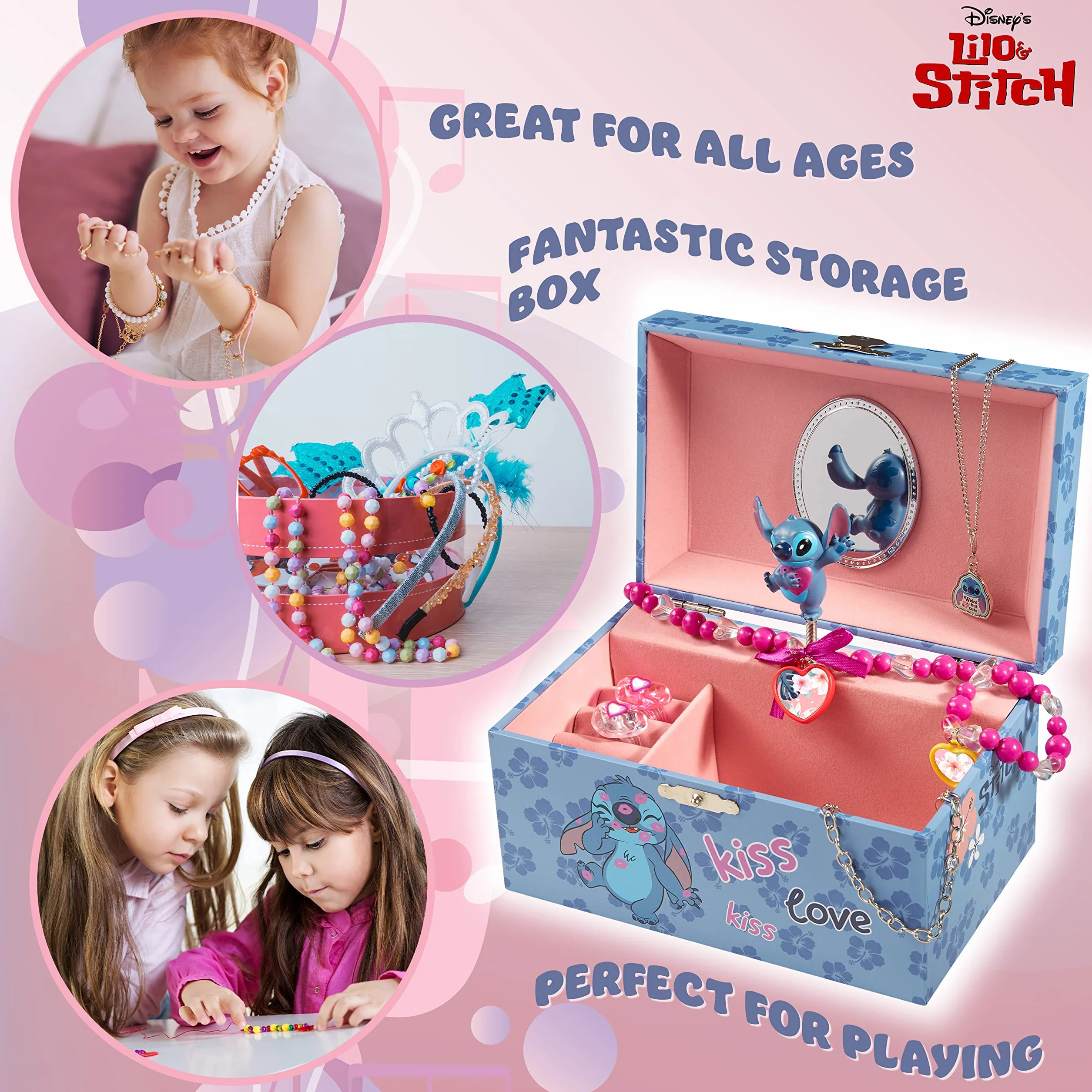 Disney Stitch Joyero Musical Niña Adolescente Organizador con Espejo Regalo Azul