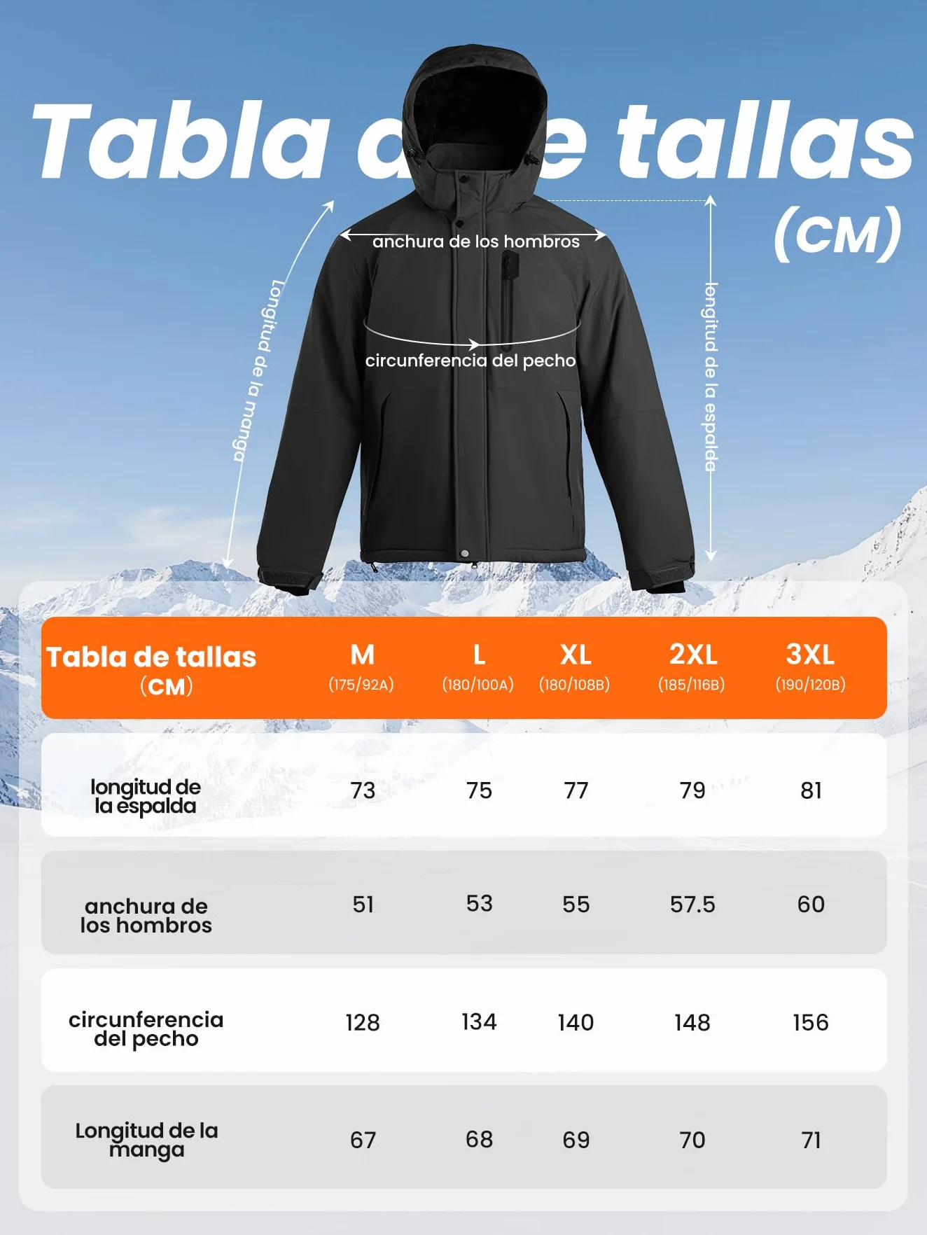 Chaqueta de invierno impermeable para hombre con forro polar y capucha extraíble