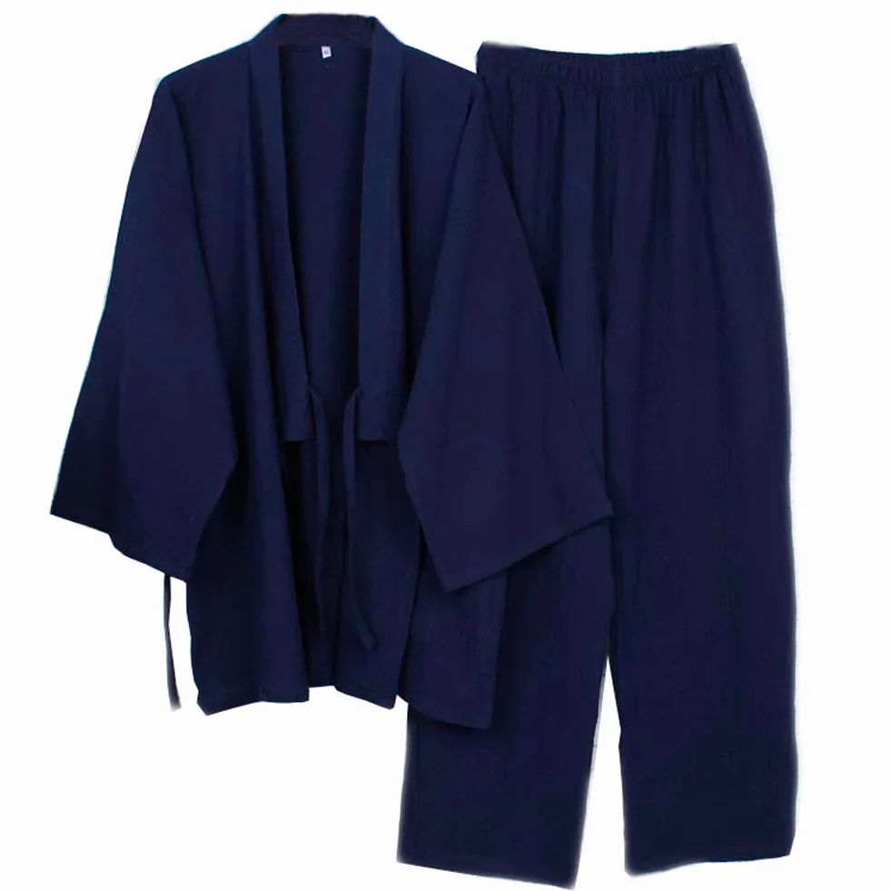 Bata de meditación Japonesa para Hombre Algodón Gasa Doble Kimono