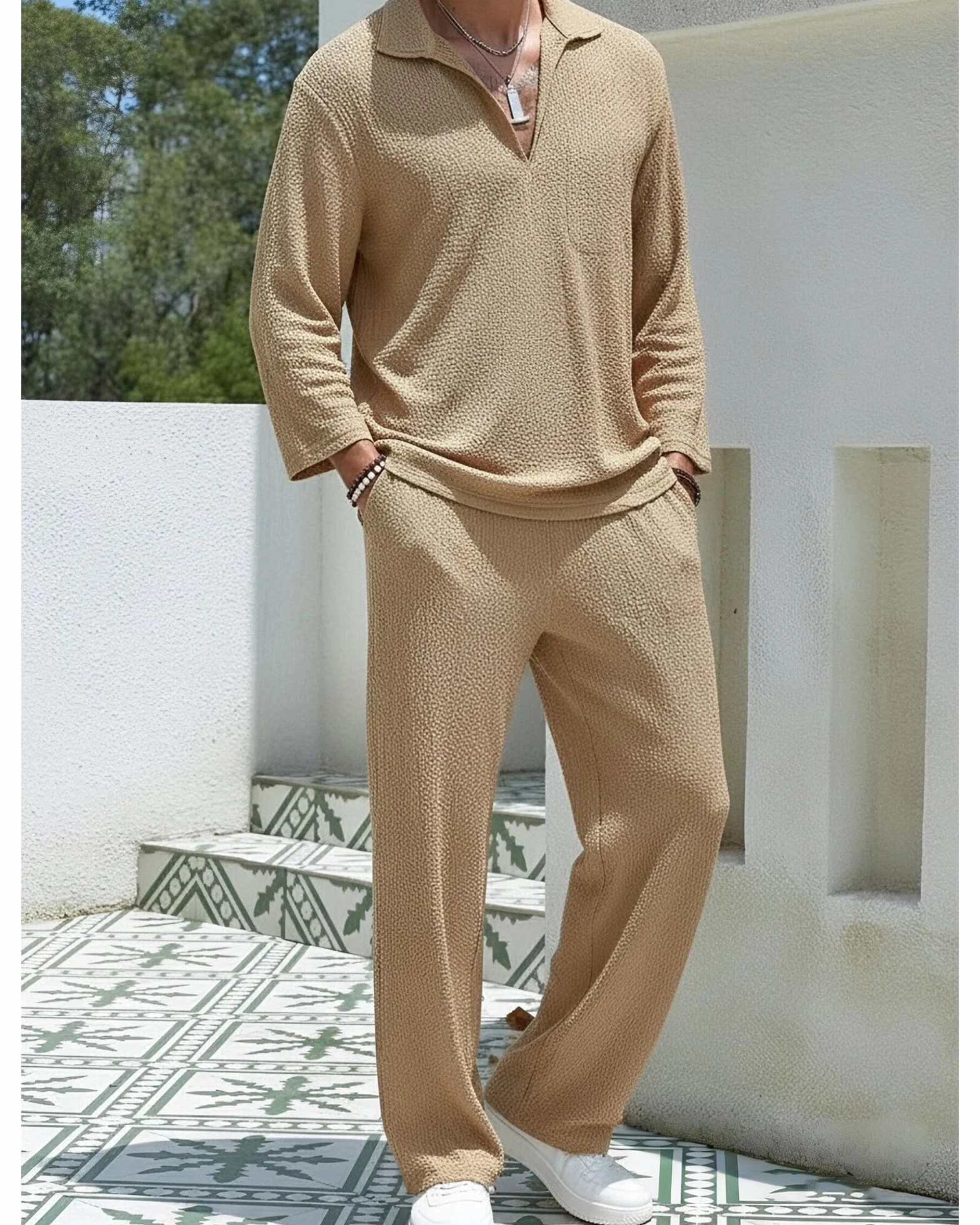 Conjunto Hawaiano Hombre 2 Piezas Casual Ligero con Bolsillos