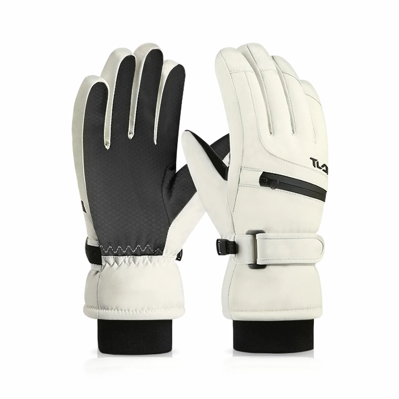Guantes de esquí impermeables para mujer térmicos a prueba de viento con bolsillo cremallera