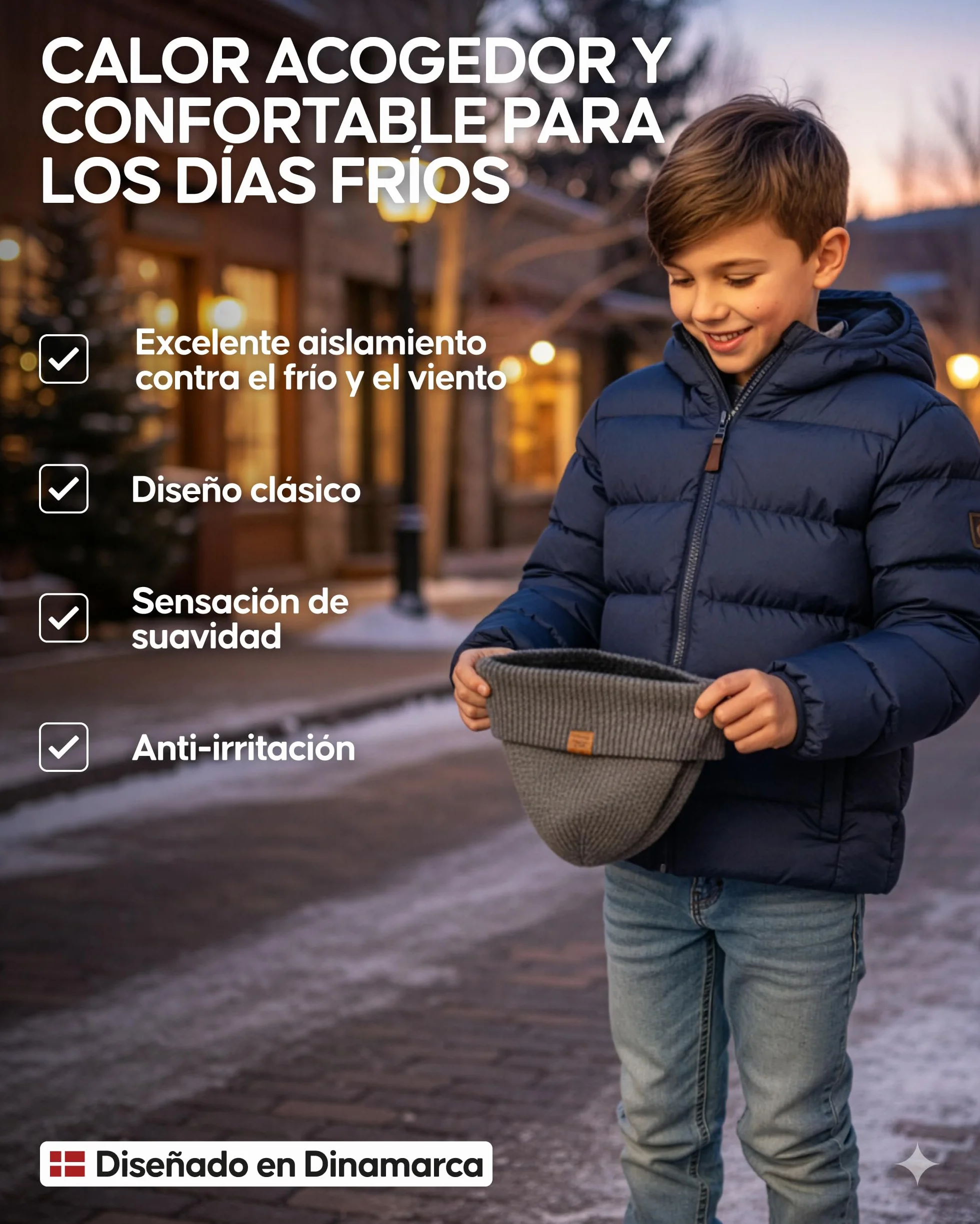DANISH ENDURANCE Gorro Invierno Niños Lana Merino Forro Polar Unisex